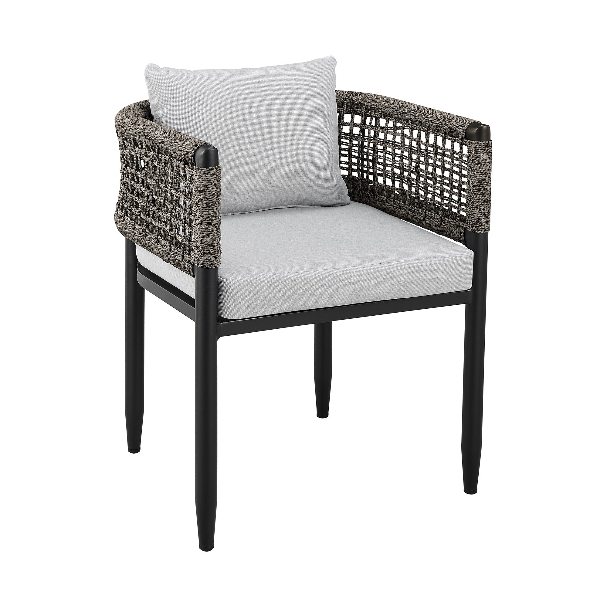 Armen Living Felicia Outdoor Patio 7-Piece Dining Table Set in Aluminum with Grey Rope and Cushions