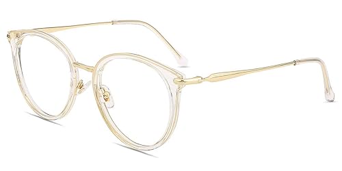 Firmoo Round Oversize Blue Light Blocking Glasses Women, Vintage Clear Computer Glasses, Bluelight Blocker Eyewear for Women Men