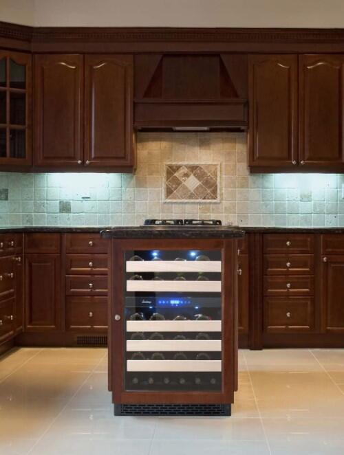 Vinotemp VT-24PR46 24 Built-In Wine Cooler with Blue LED Lighting; 5 Gliding Wood Lipped Shelves; Dual Zone; in Panel Ready