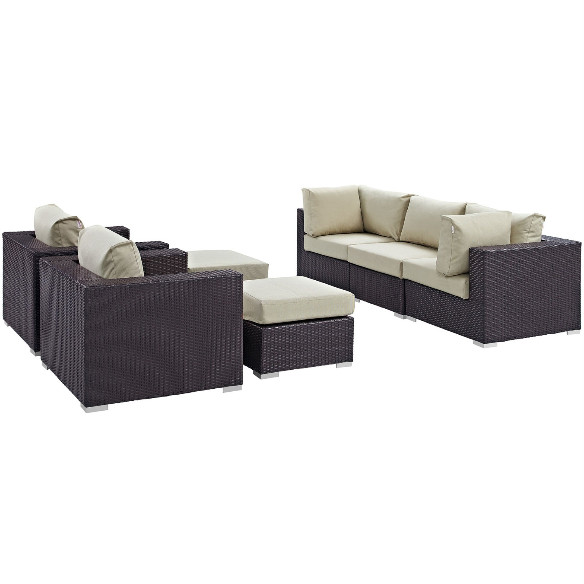 Ergode Convene 7 Piece Outdoor Patio Sectional Set - Espresso Beige