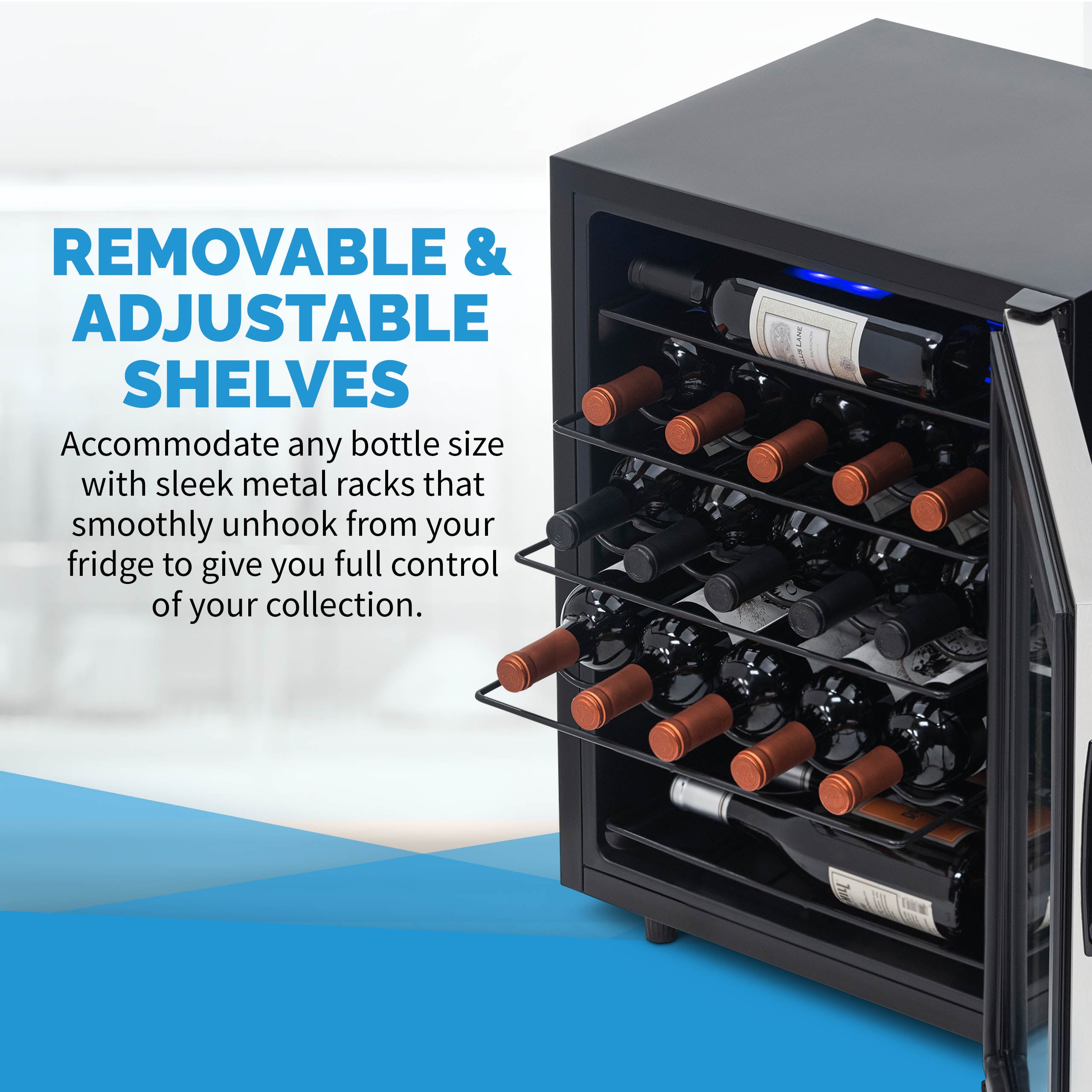 NewAir  Freestanding 23 Bottle Compressor Wine Fridge in Stainless Steel, Adjustable Racks and Exterior Digital Thermostat