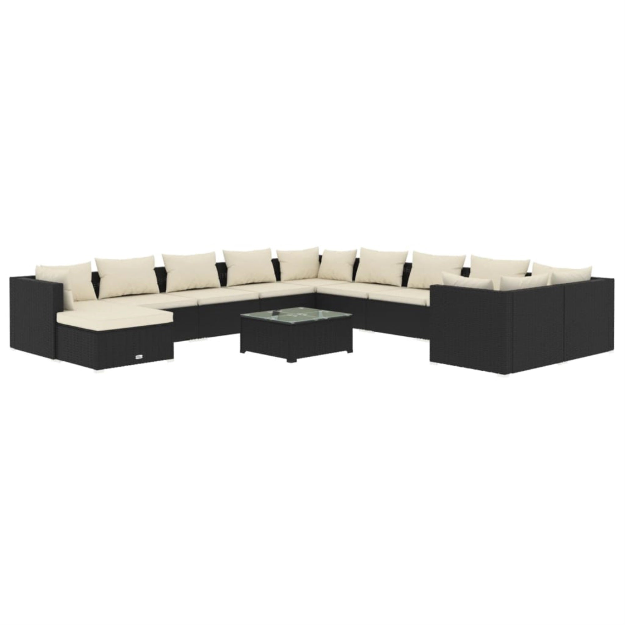 vidaXL 12 Piece Garden Lounge Set with Cushions Poly Rattan Black Black