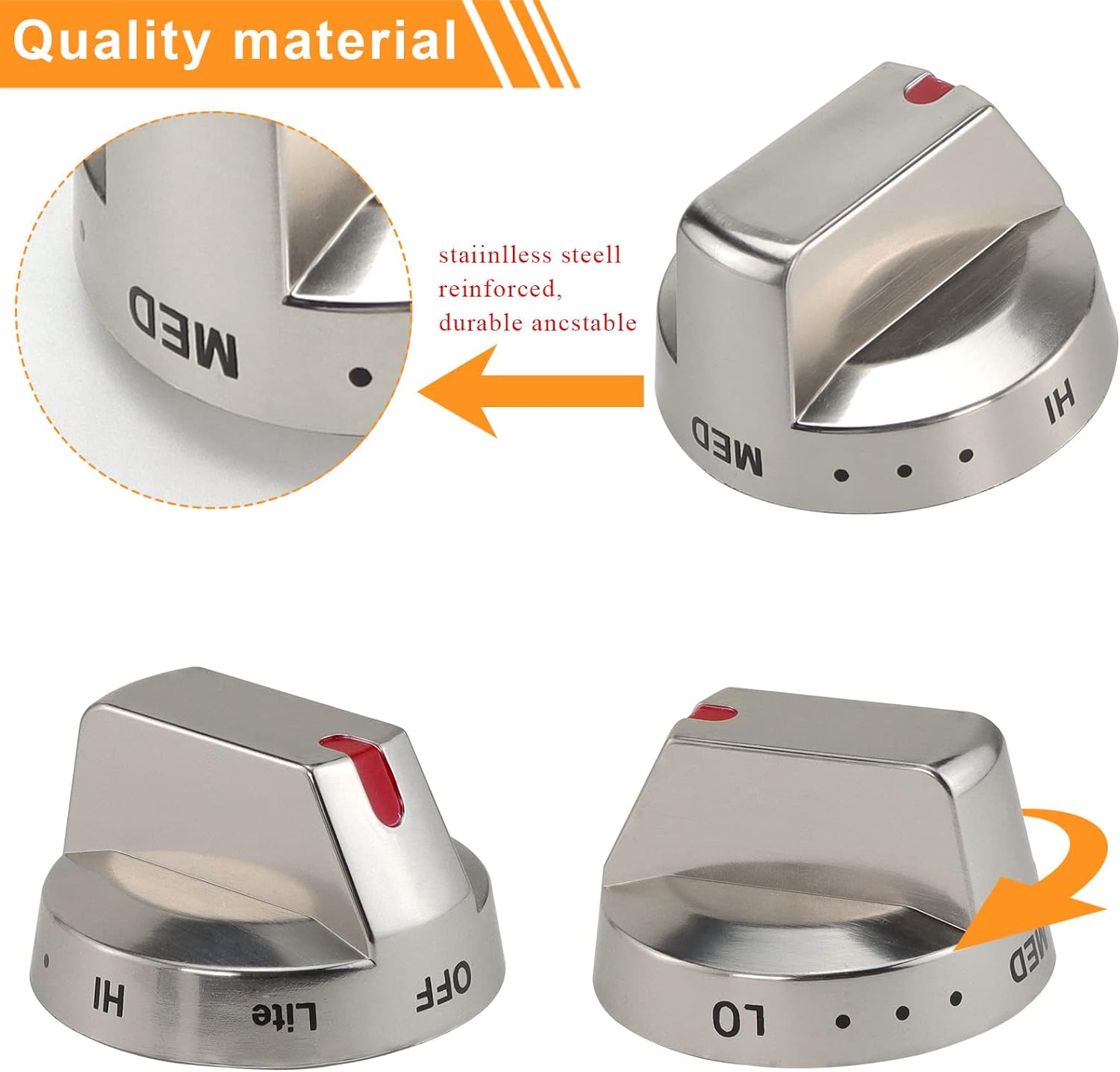 TOMOON DG64-00473A Stove Knobs for Samsung-Stainless Steel Gas Range Knobs 1 Pack with Metal 