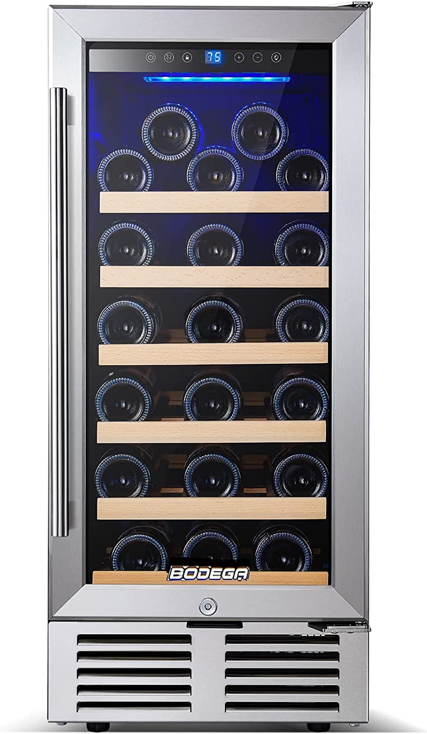 BODEgA 15 Inch Wine cooler Under counter, 26 Bottles Mini Fridge Wine cooler Refrigerator, with Double-Layer glass Door,Temperat