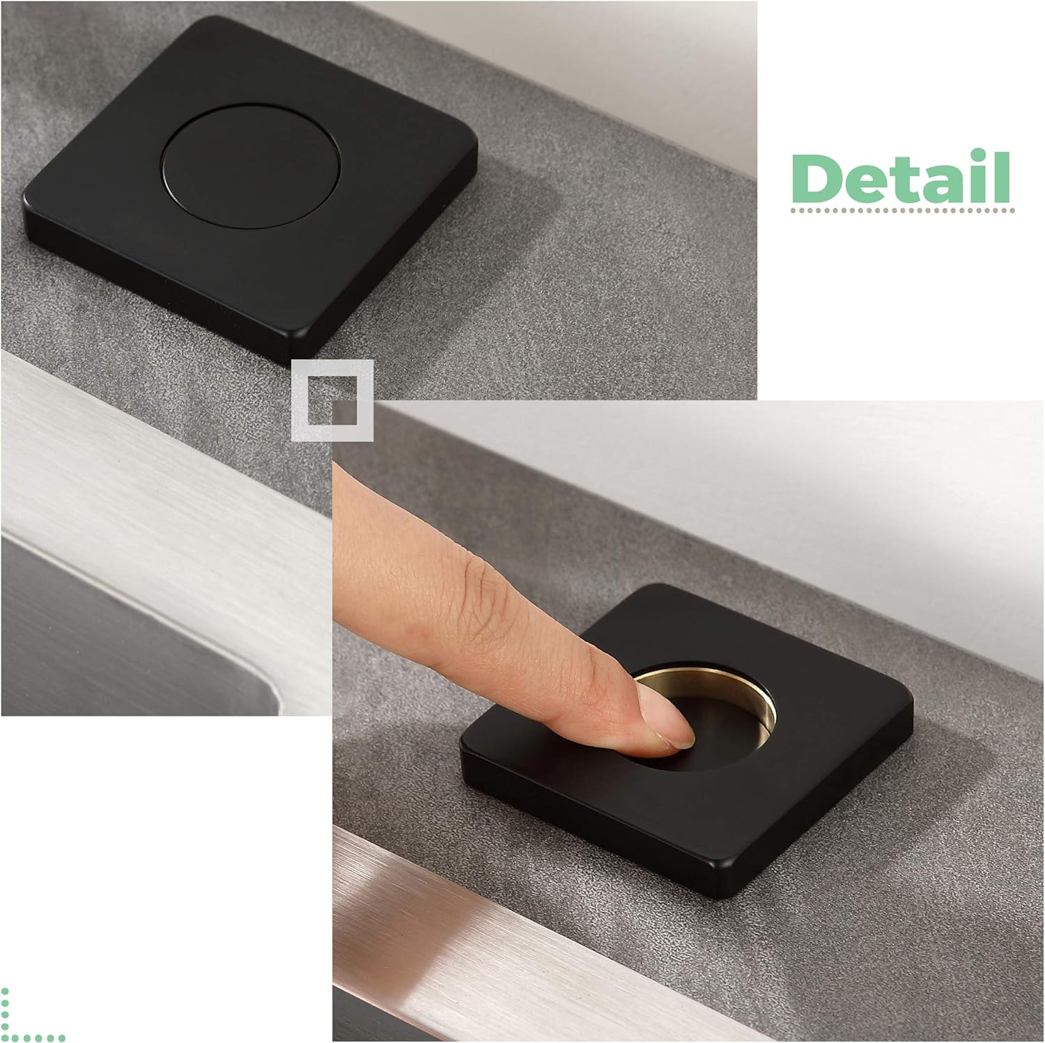 KaiLaiRui SANITARY KANARY ALL Brass Air Switch Button for Sink Top Counter Top Garbage Disposal Part(Square,Matte Black)