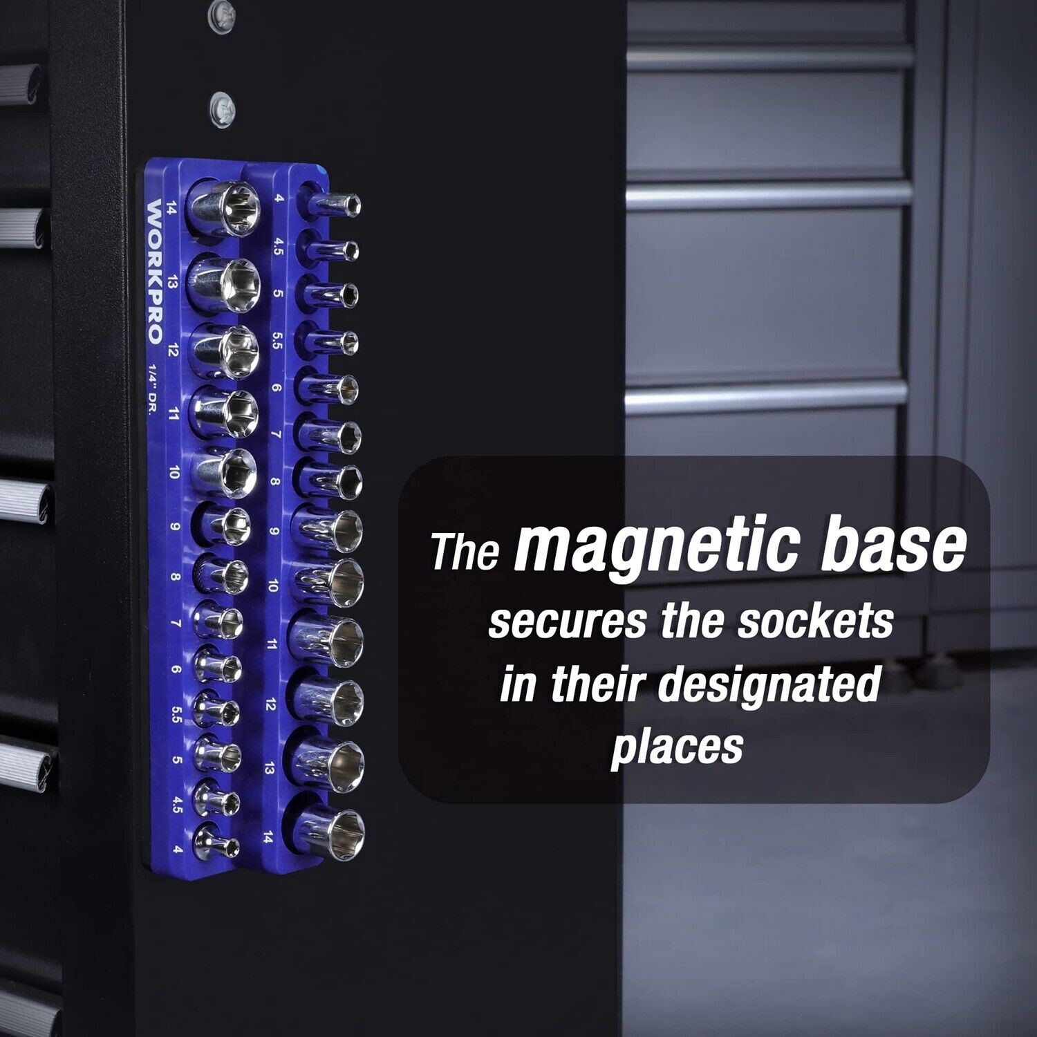 GCP Products 1/4-Inch Metric Magnetic Socket Organizer Hold 26Pc Standard Deep Socket