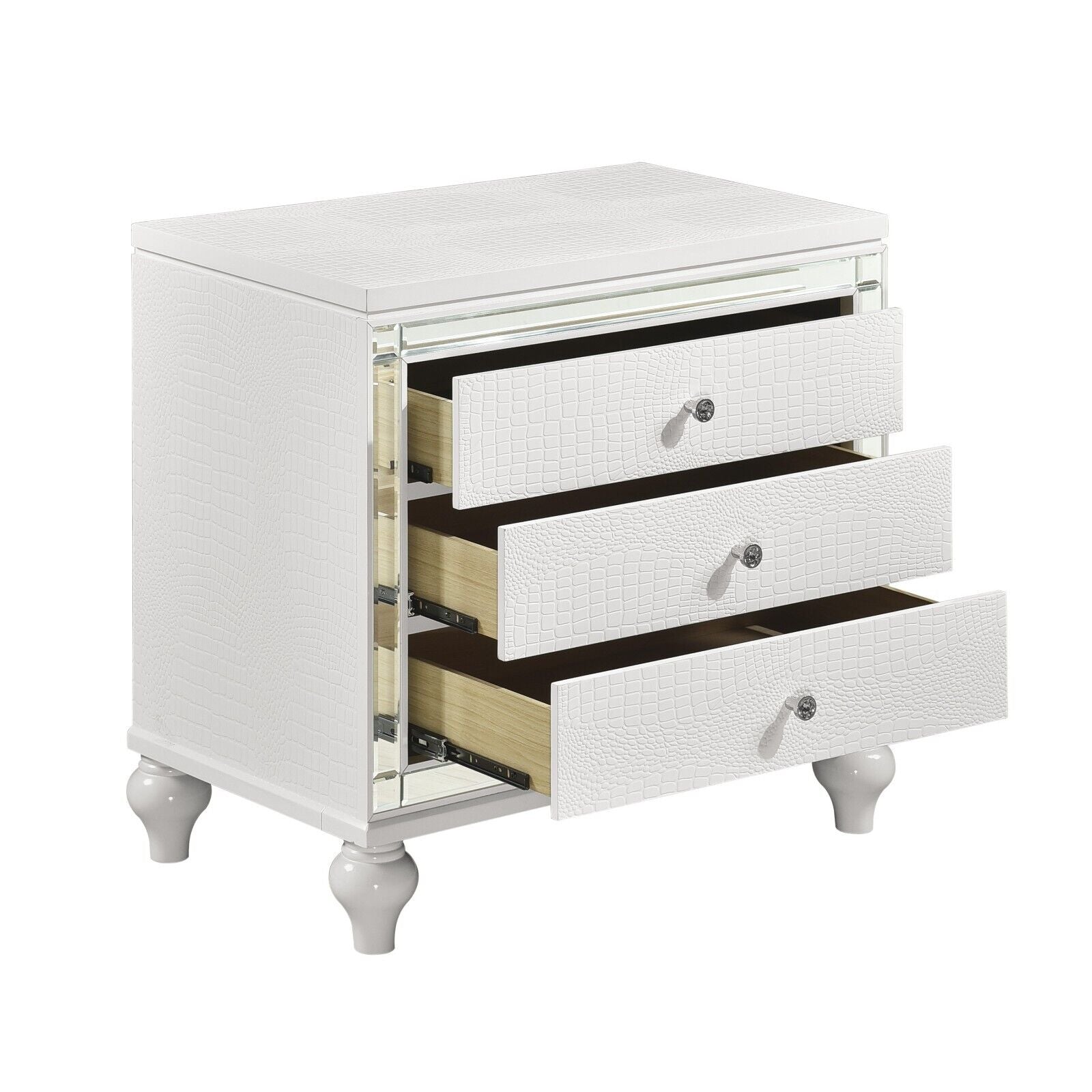 Esofastore Modern LED Bedroom 5pc Set Metallic White Finish Queen Bed Nightstands Dresser Mirror Wooden Bedroom Furniture