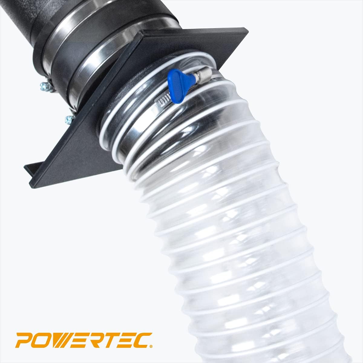 Powertec 70266 PVC Dust Collection Hose (5 Inch x 20 Feet) | Left Spiral Flexible Clear View Heavy Duty PVC Hose
