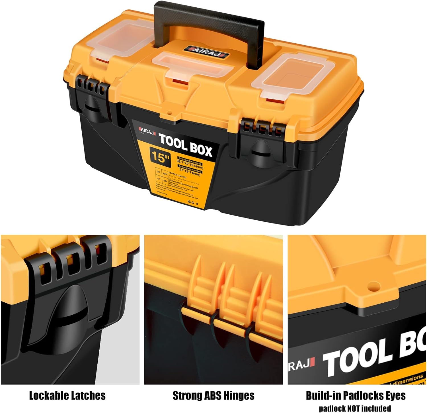 AIRAJ PRO Tool Boxes with Handle,15-inch ToolBox Organizer,Portable Plastic Storage Boxes Suitable for Home,Craftsman and Garage