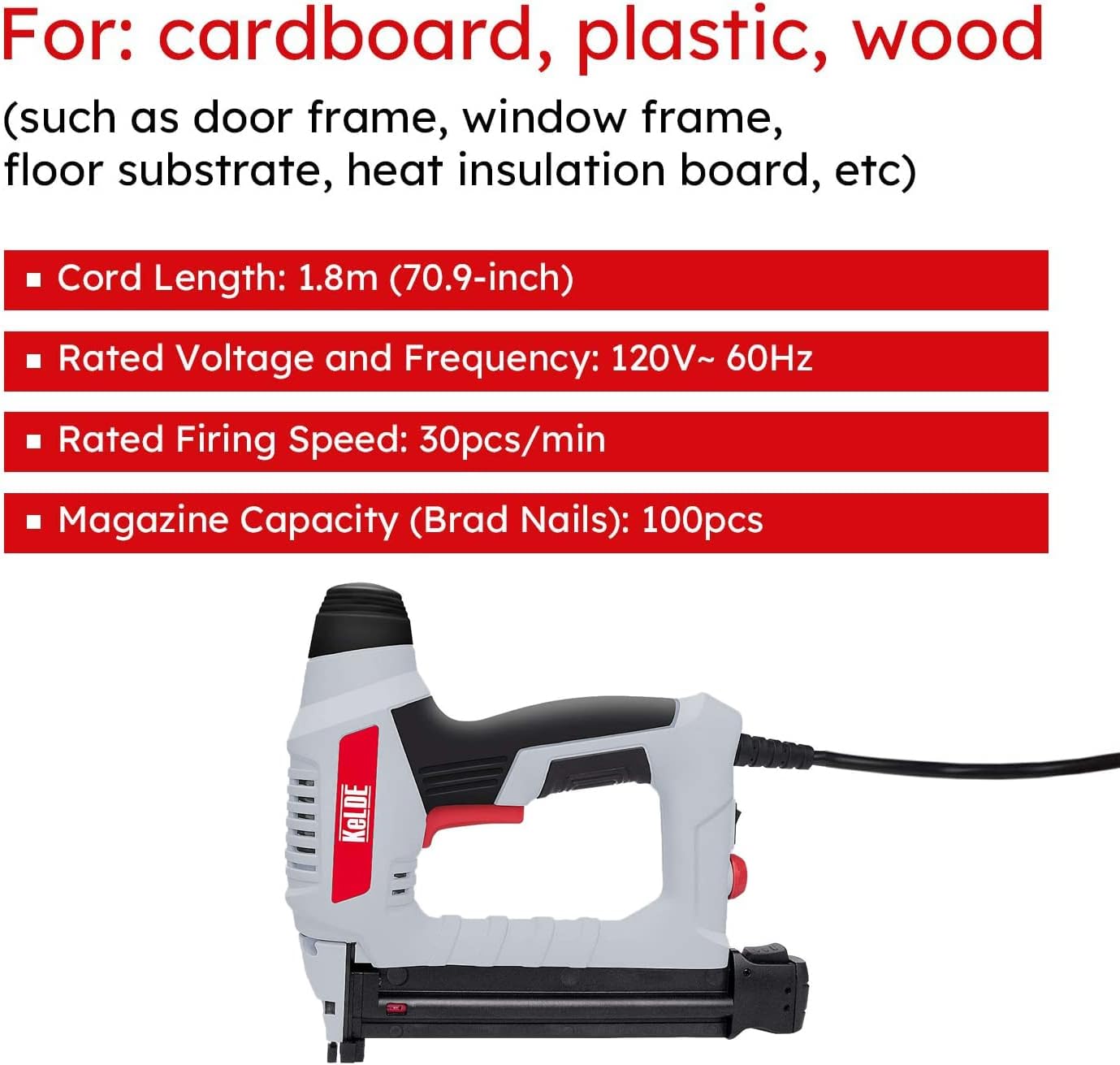 Generic KeLDE Electric Nail Gun Kit, 120V Power Brad Nailer with Adjustable Power Knob, Includes 1500pc Brad Nails, 15/20/25/30/32mm