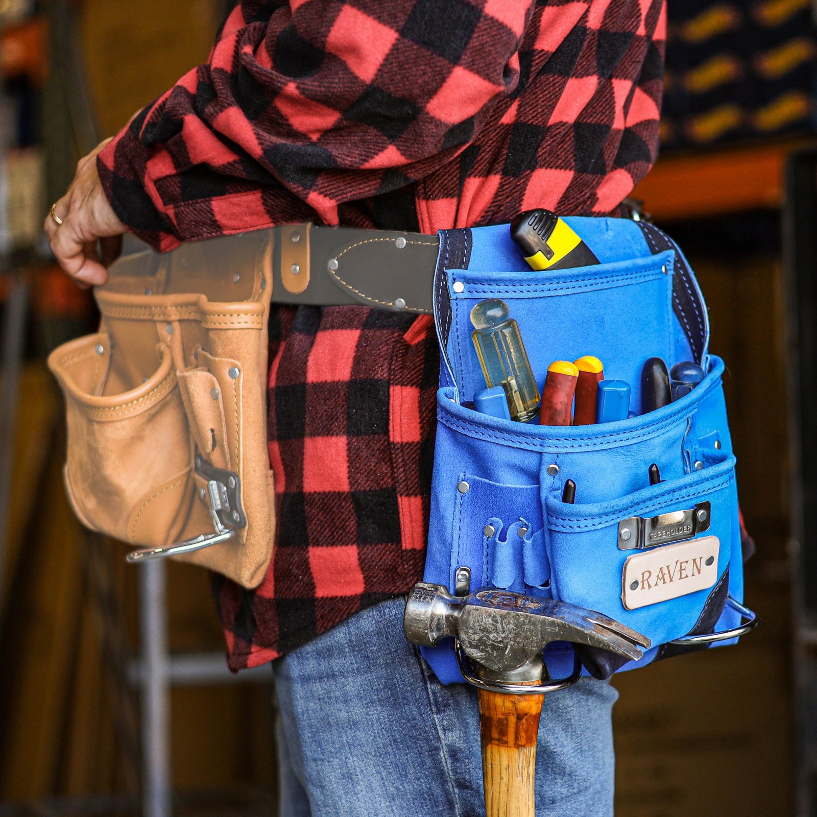 Tooltreaux 10 Pocket Suede Leather Tool Pouch Hammer Drill Tool Bag - Blue