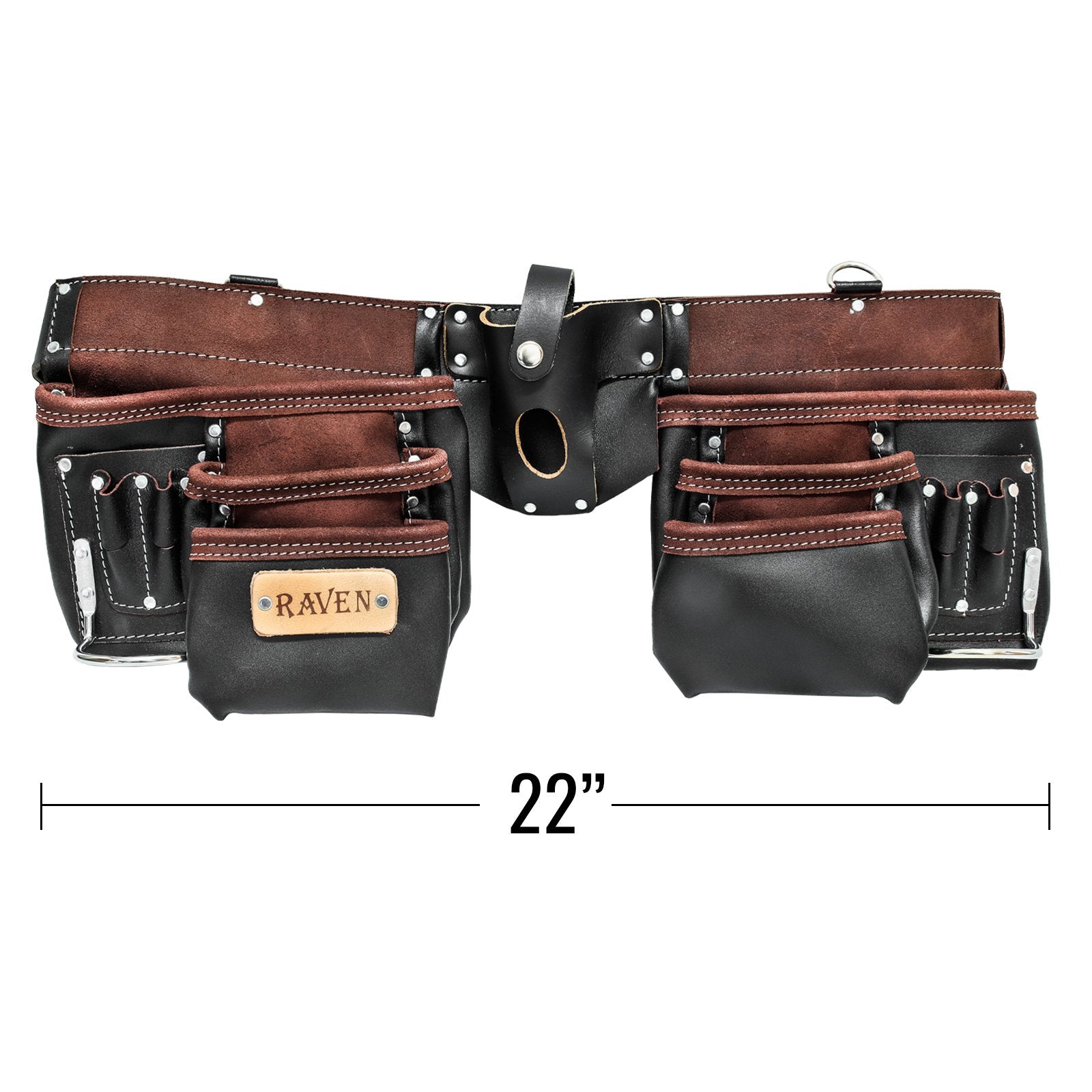 ToolTreaux Heavy Duty 13 Pocket Leather Tool Belt with 2 Steel Hammer Loops, Black Brown