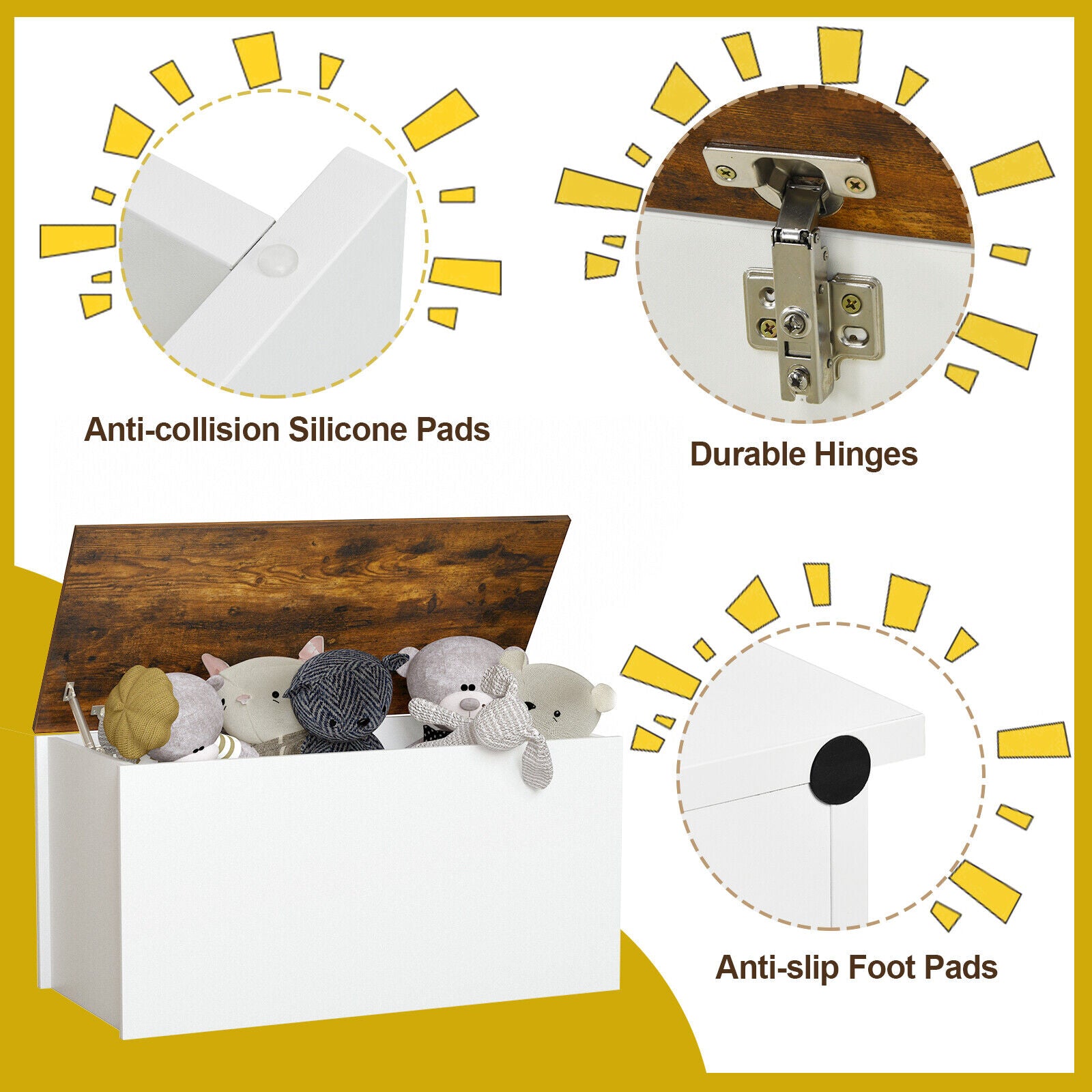 Great Choice Products Large Wooden Kids Toy Box Flip-Top Storage Chest Bench W/ Pneumatic Rod
