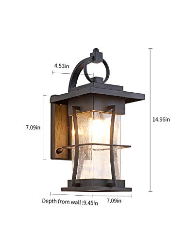 EERU Waterproof Outdoor Wall Sconces Light Fixtures Exterior Wall Lantern Outside House Lamps Black Metal with Clear Seeded Glas