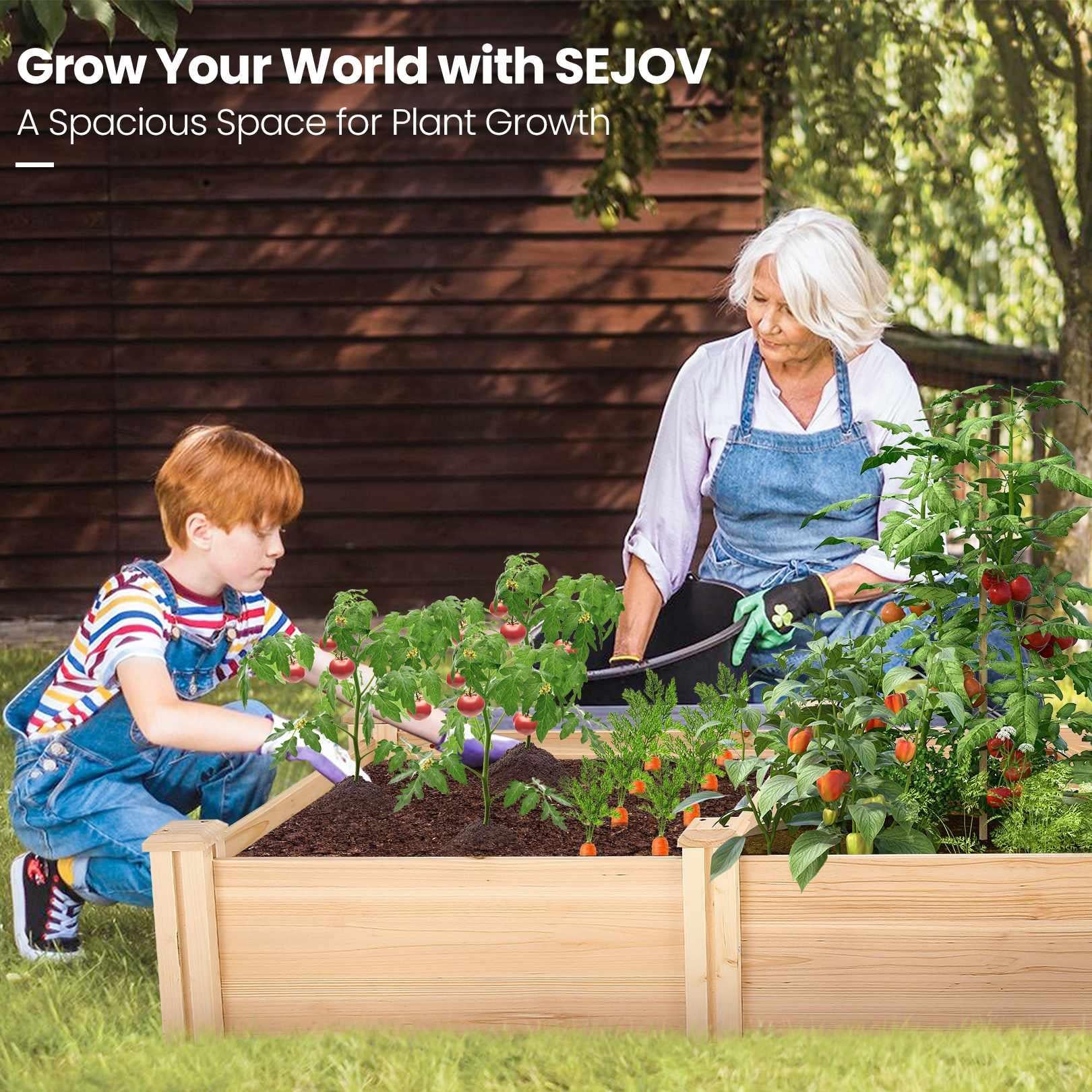 SEJOV Raised Garden Beds Outdoor 8x2 FT Raised Garden Bed Wood Raised Bed Planter Box Kit DIY Planting Bed for Vegetables/Flowers