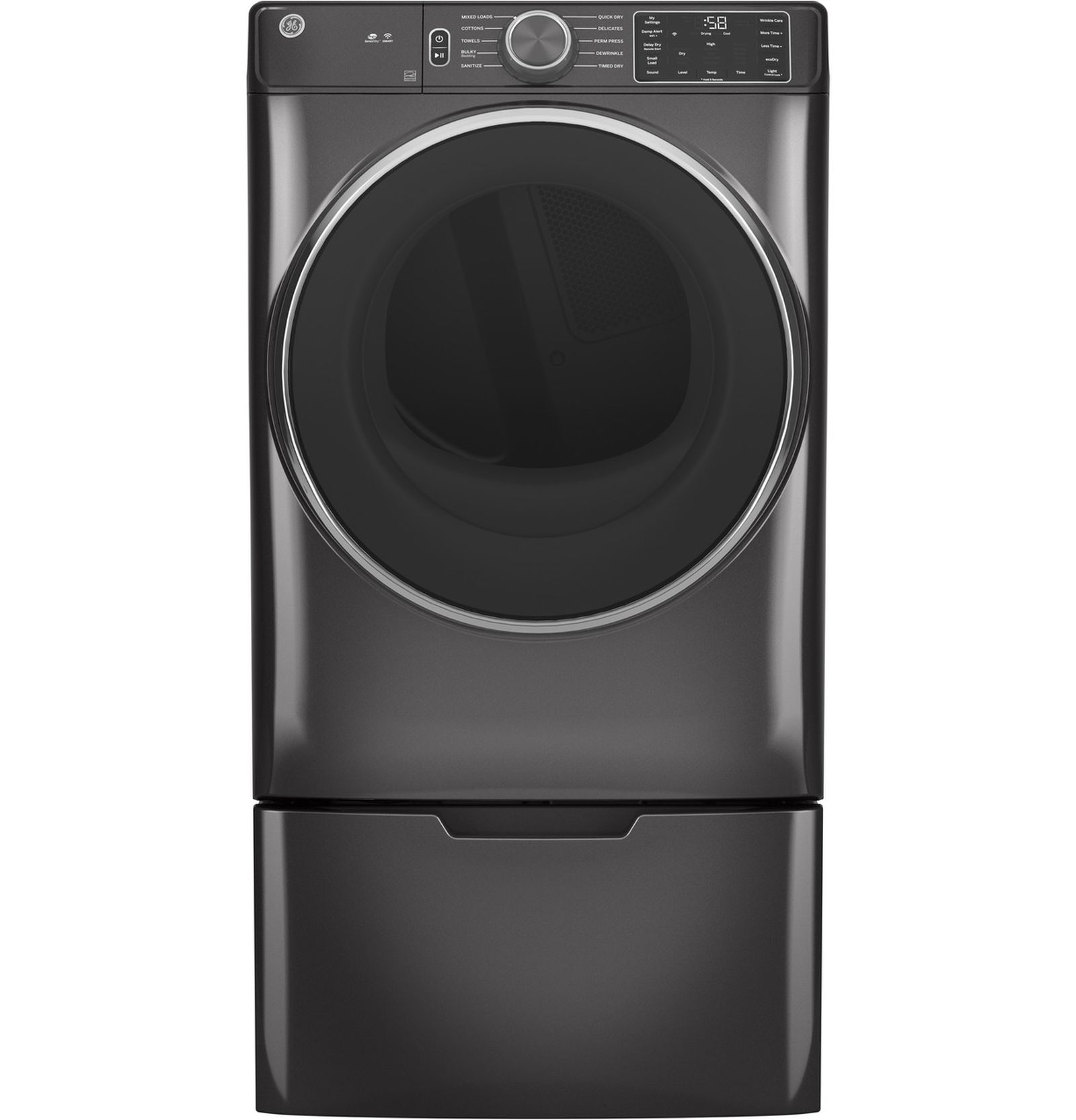 GE Appliances GFD55ESPNDG-1 7.8cu.ft. Smart Stackable Electric Vented Dryer w/ Sanitize Cycle - Diamond Gray