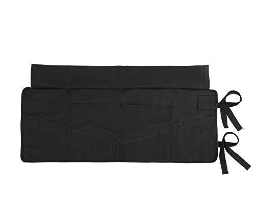 Denifiter heavy duty waxed canvas wrench tool roll up bag, multi-purpose small hand tools organizer holder ( black )