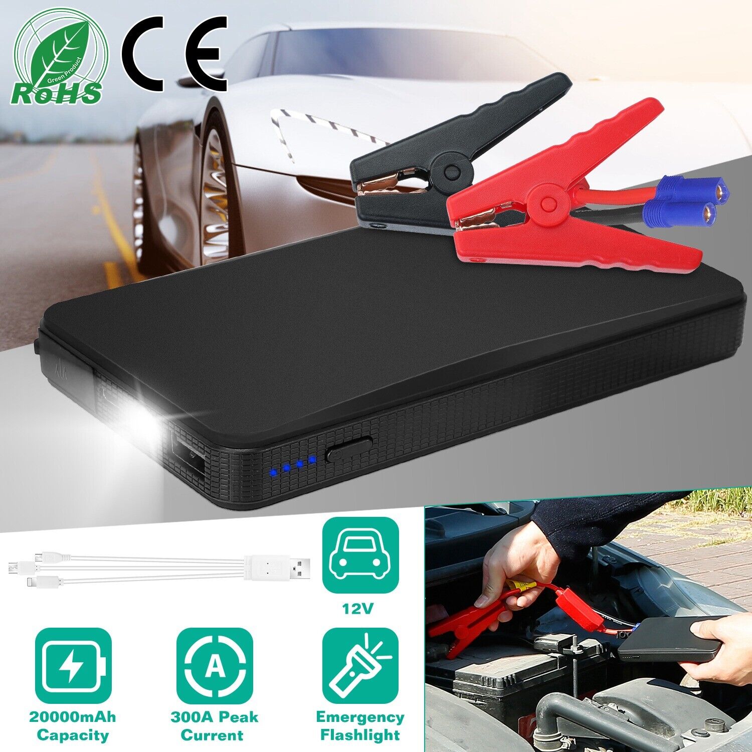 Great Choice Products Car Jump Starter 20000Mah Booster Jumper Box Power Bank Battery Charger Portable