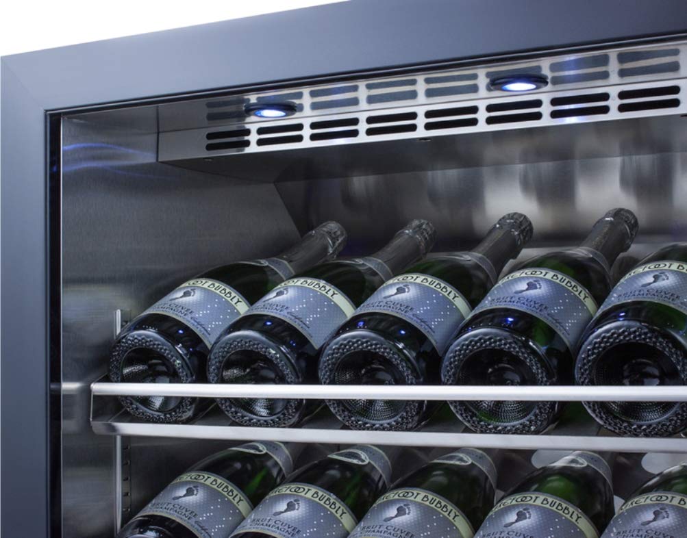 Summit Appliance SCR610BLCH Built-in Undercounter Commercial Wine Cellar with Stainless Steel Interior, Champagne Shelving, Auto