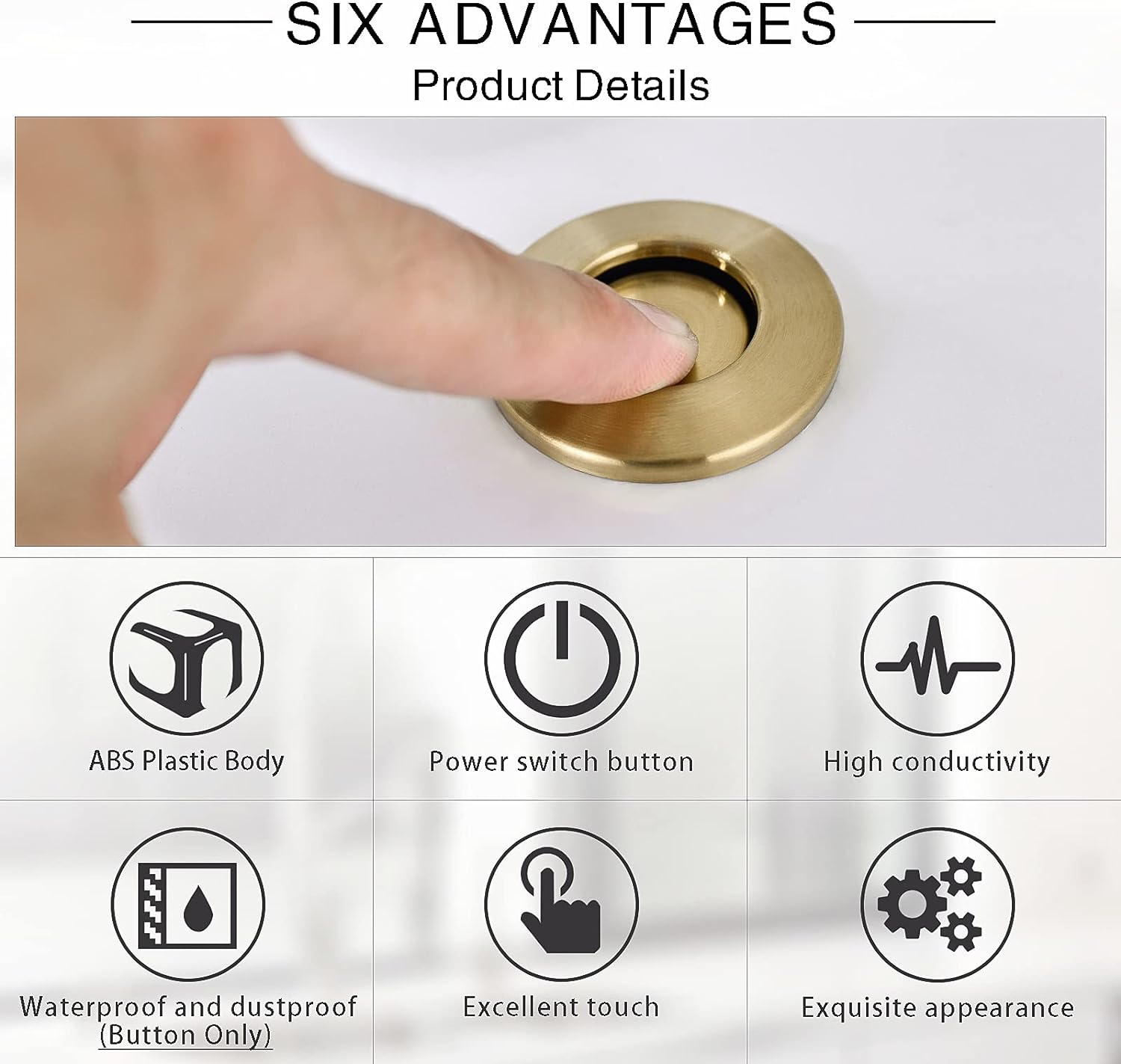 SINKINGDOM Garbage Disposal SinkTop Air Switch Kit with Long Button,Brass Made Cover,Champagne Bronze
