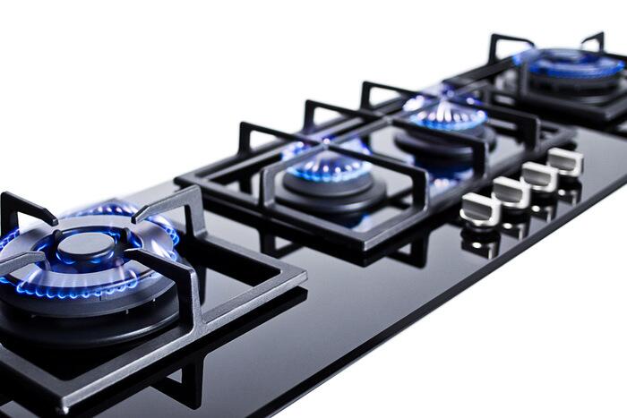 Summit 43 Island Gas Cooktop with 4 Sealed Burners  Cast Iron Grates  Electronic Ignition and Smooth Black Ceramic Glass Surface