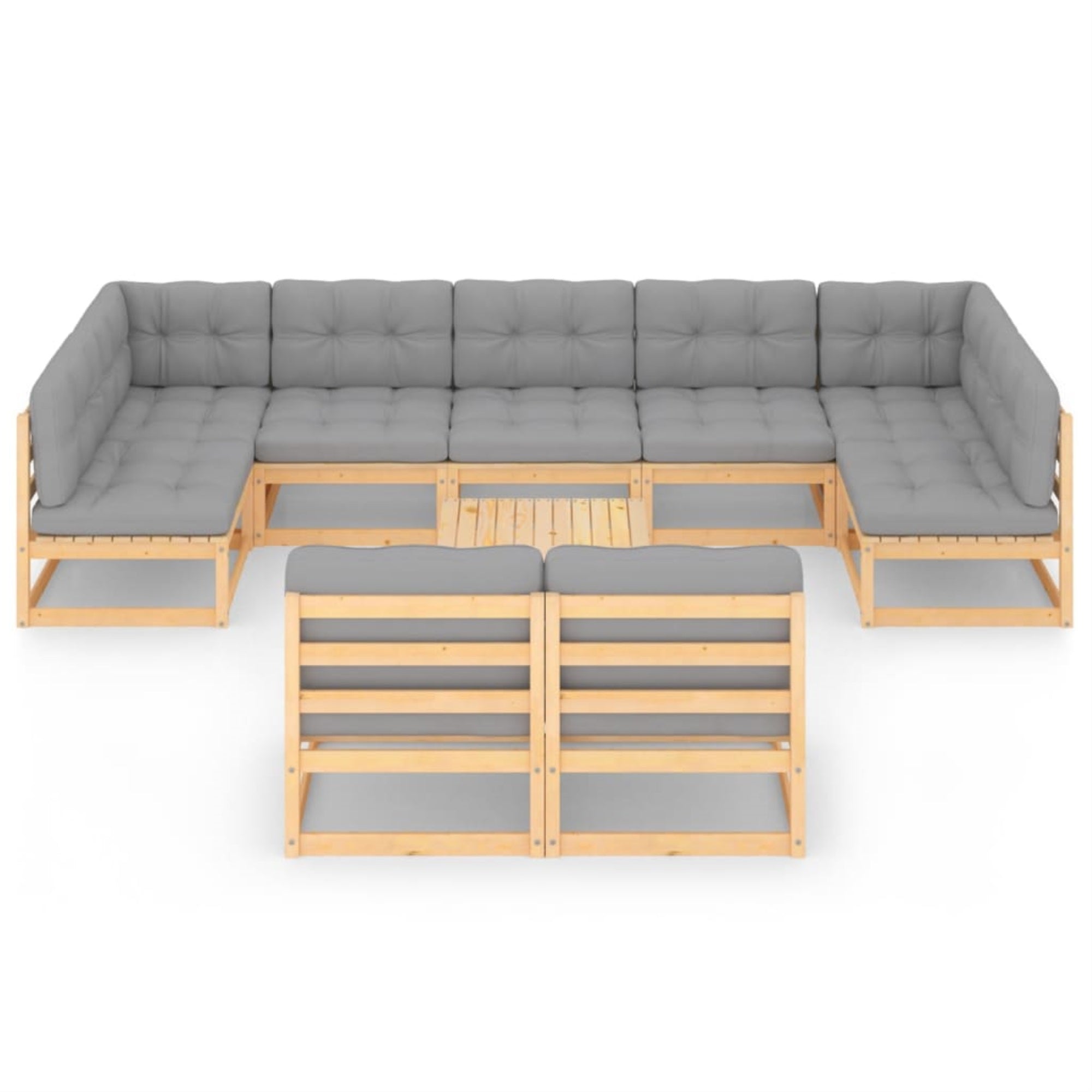vidaXL 10 Piece Garden Lounge Set with Cushions Solid Pinewood Brown
