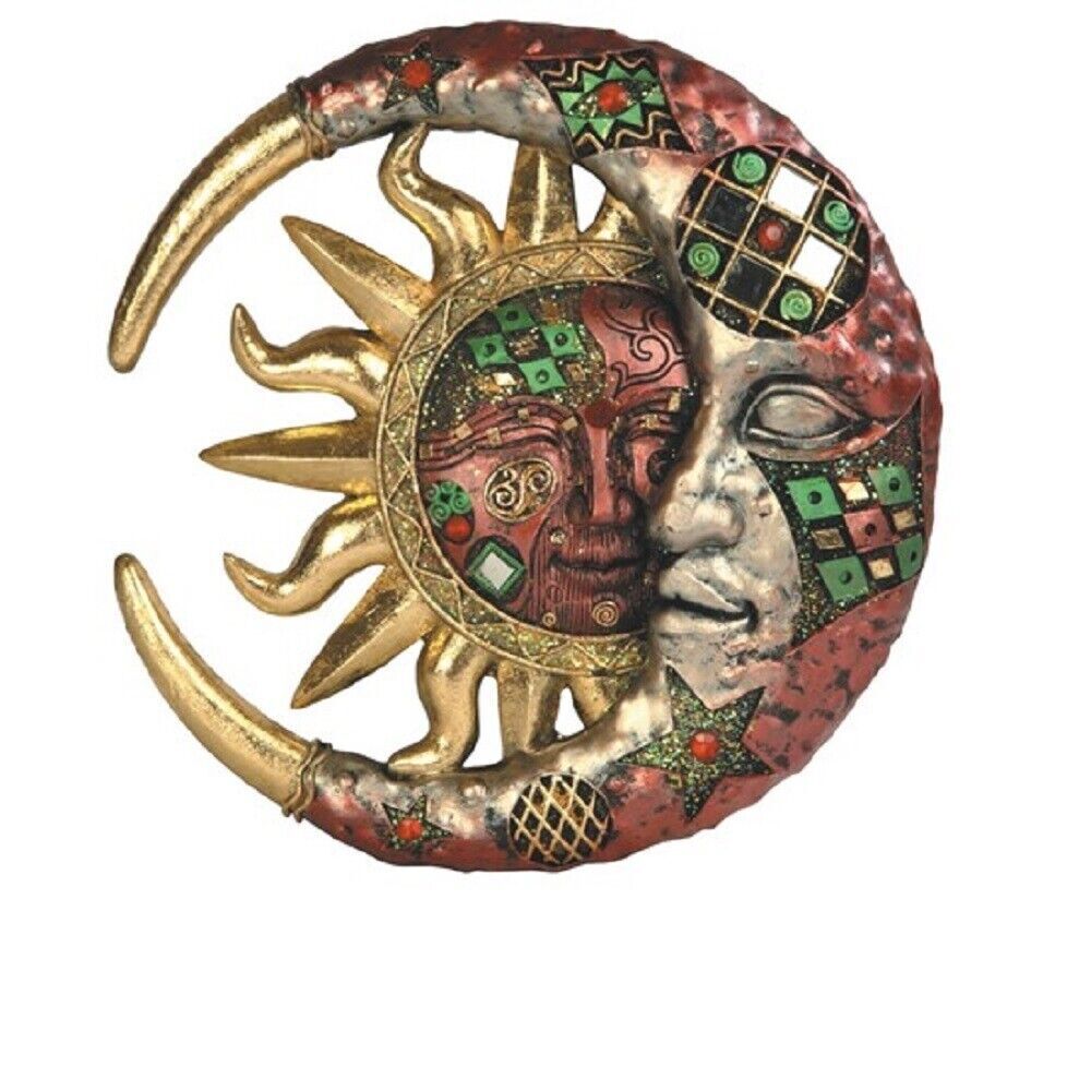 Great Choice Products Mosaic Celestial Red And Gold Sun And Moon Face Hanging Wall Plaque Home Décor