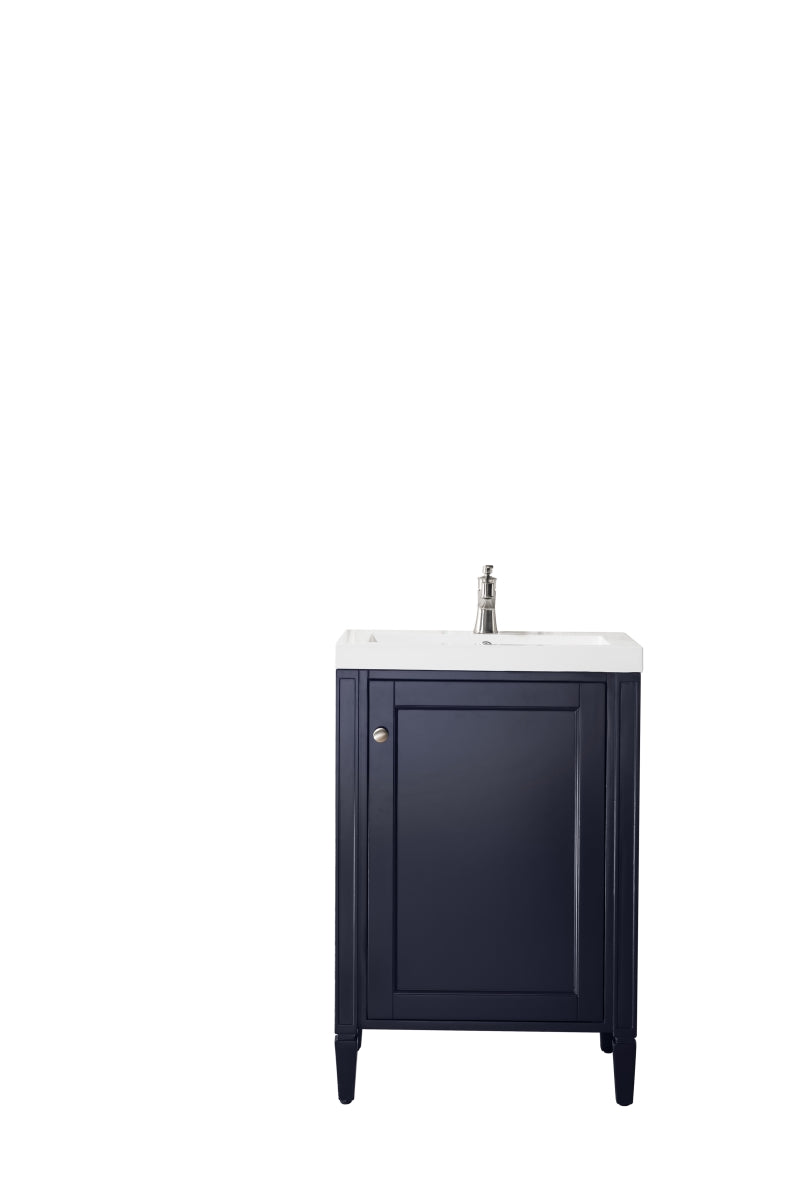 James Martin Furniture E213-V24-NVB-WG 24 in. Linden Single Vanity Cabinet with White Glossy Resin Countertop, Navy Blue