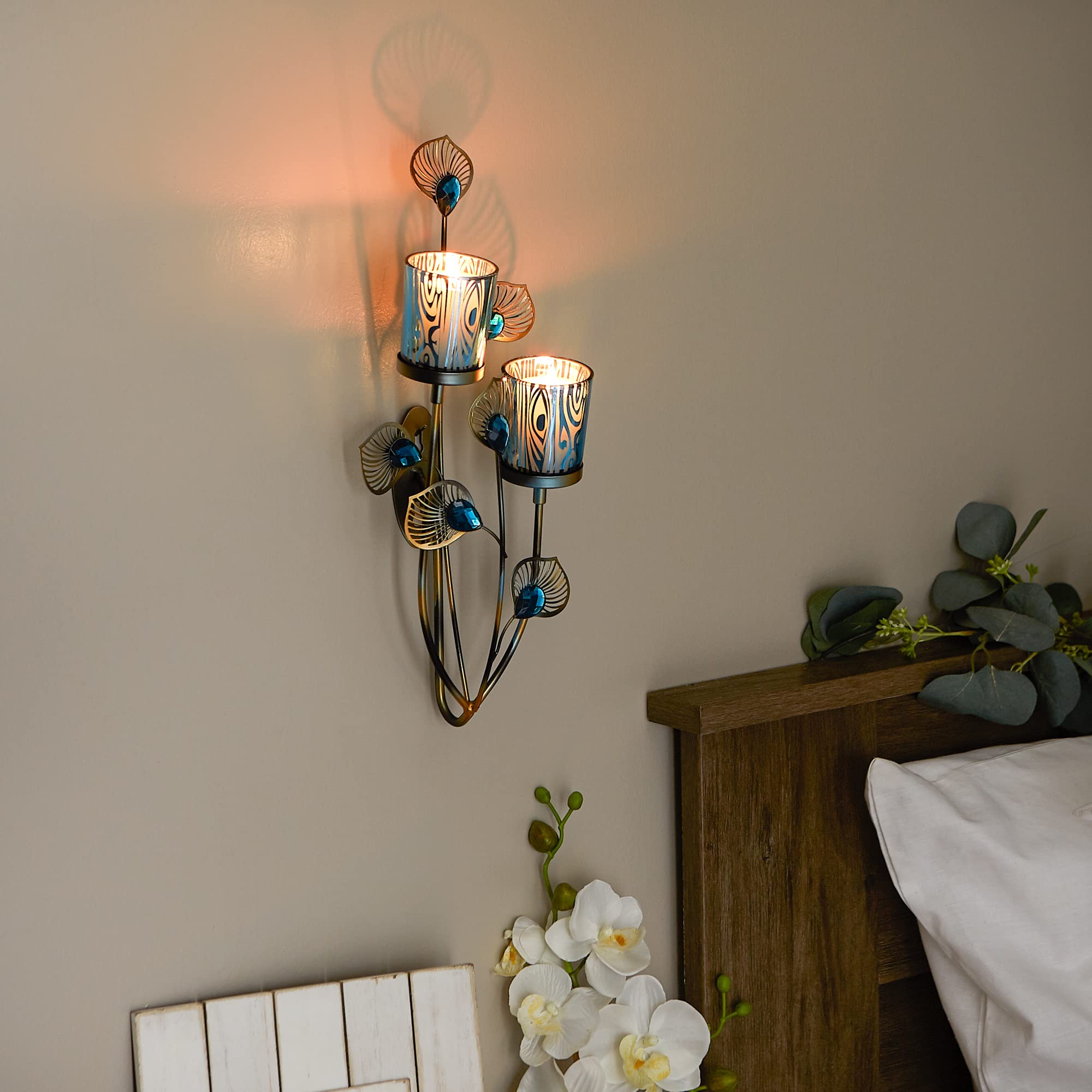 Accent Plus candle Holder christmas Decorations Indoor Home Decor Peacock Plume Wall Sconce candle Holders christmas candle Hold