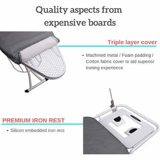 Xabitat Deluxe Ironing Board with Wall Mount Storage, Storage Tray for Finished Clothes, Wire Rack for Hanging - Grey / Blue