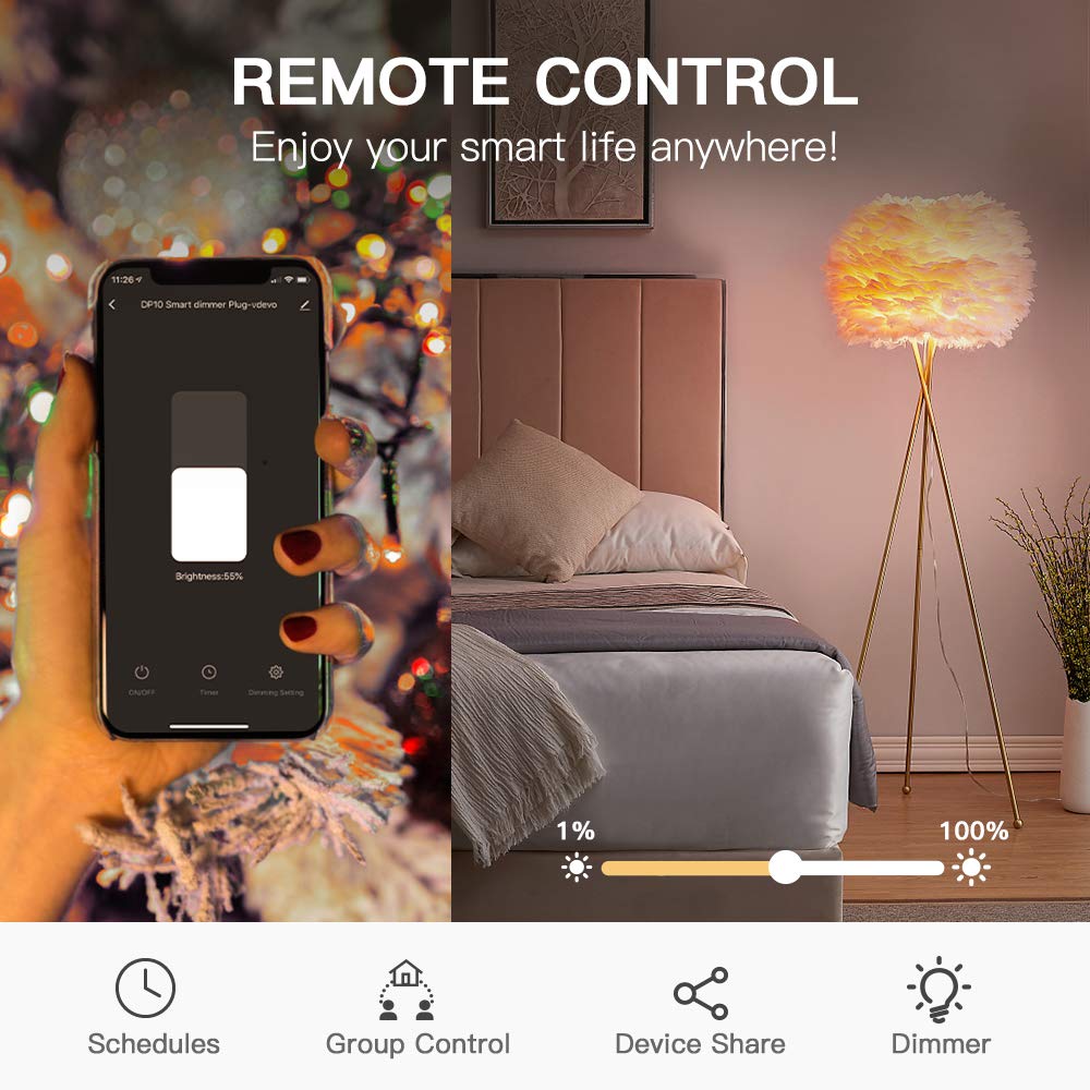 Generic TREATLIFE Smart Dimmer Plug Outdoor Smart Plug Works with Alexa and Google Home, Light Dimmer APP Remote Control, Max Power 400
