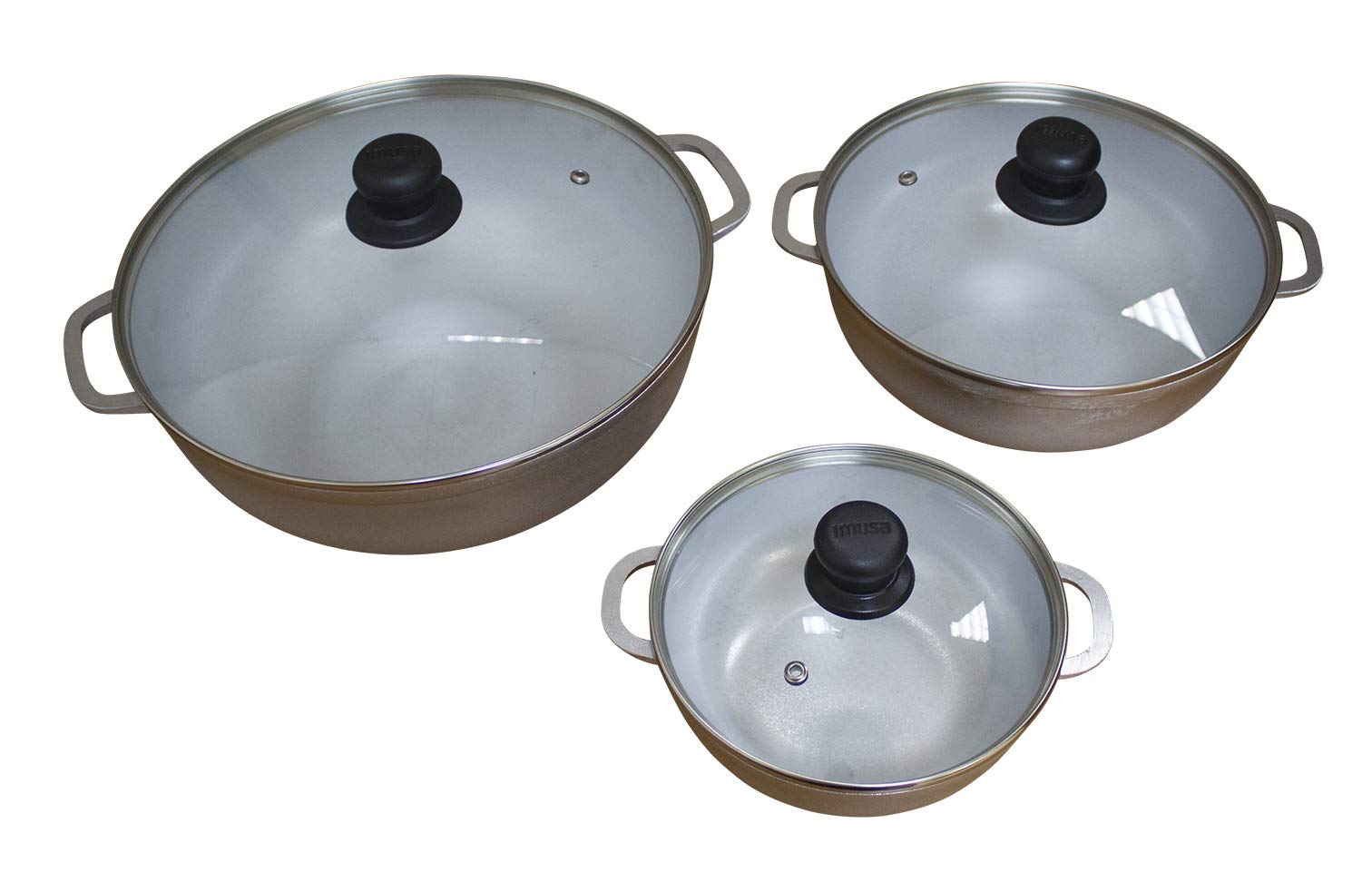 IMUSA USA Traditional Colombian Natural Caldero Glass Lid &a; Steam Vent 3-Piece (1.4/3.4/6.6) Quart, Silver (Dutch Oven Set)