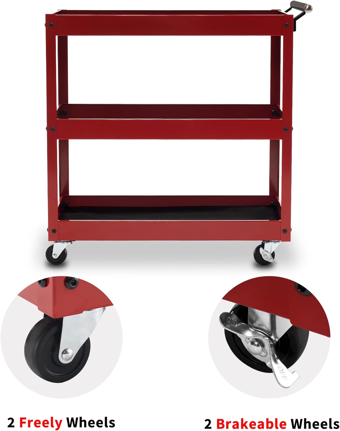 Mcombo 3 Tiers Metal Tool Cart for Garage, Utility Heavy Duty Cart with Anti-scratched Cloth, Lockable Wheels, Service Cart