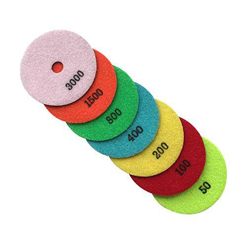 EDiamondTools stone polishing pads set with aluminum backing pad (50, 100, 200, 400, 800, 1500, 3000 grit) - for granite, marble, concrete