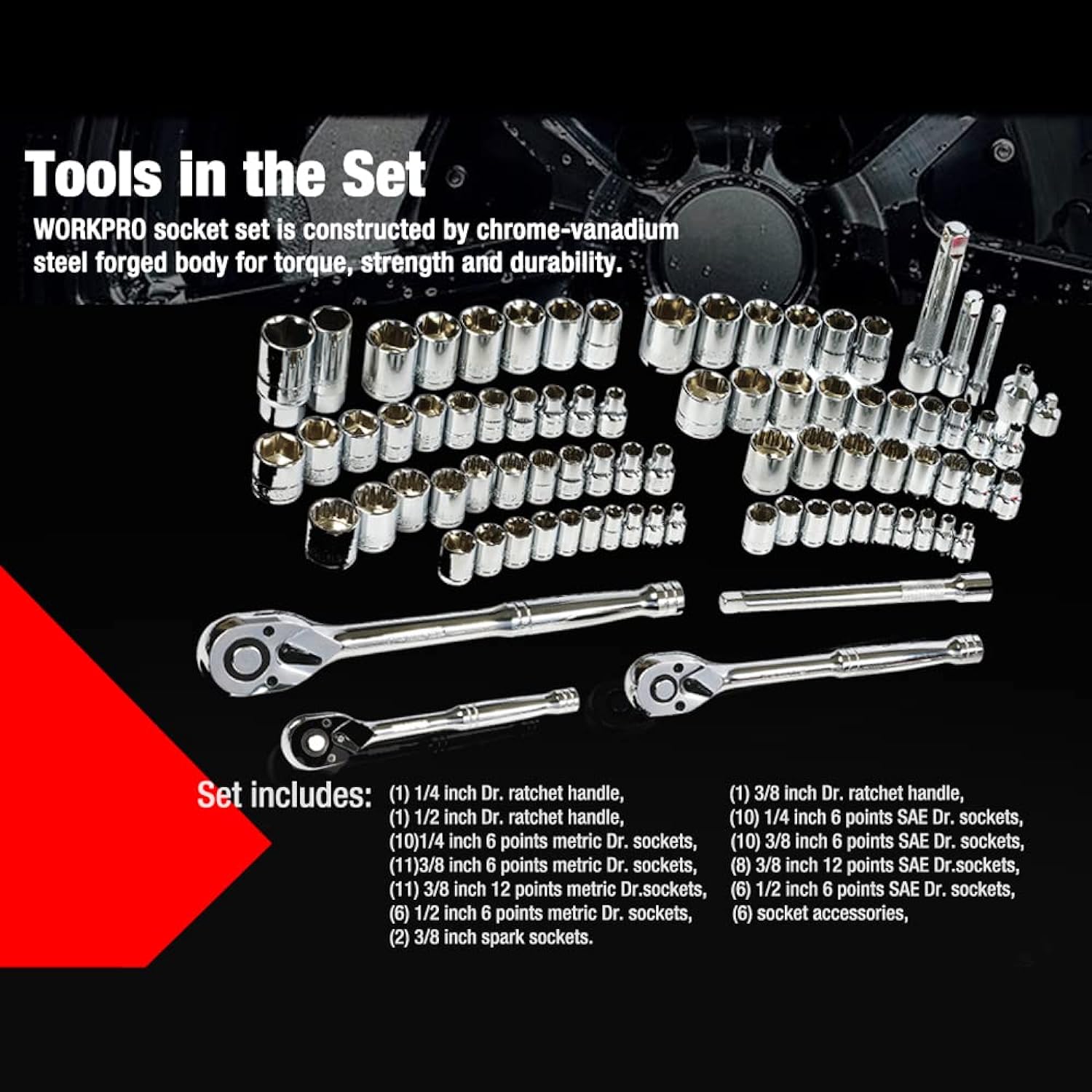 GCP Products 408-Piece Mechanics Tool Set, General Household Home Repair Tool Kit With 3-Drawer Heavy Duty Metal Box, Hand Tool Kit Set