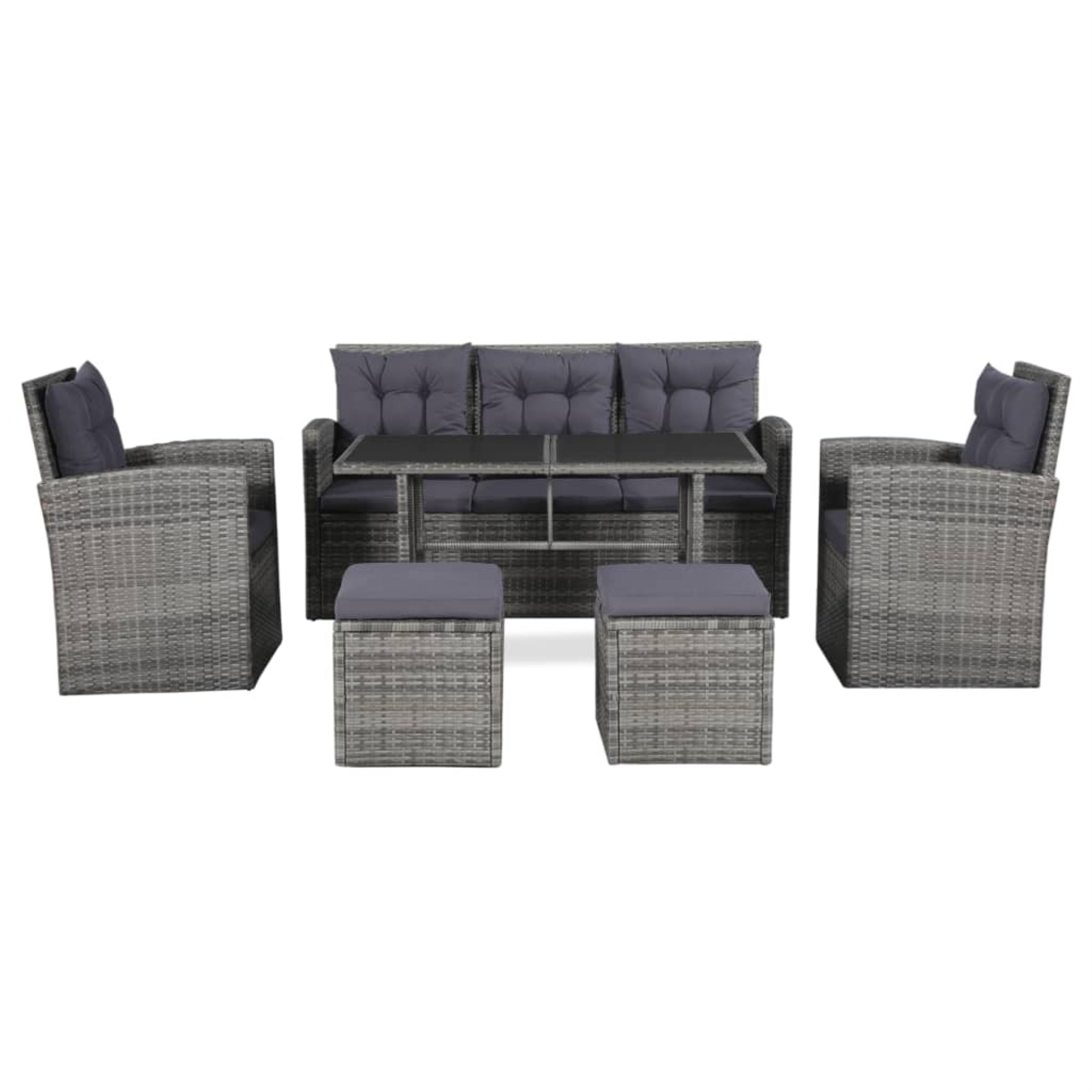 vidaXL 6 Piece Garden Lounge Set with Cushions Poly Rattan Gray Grey