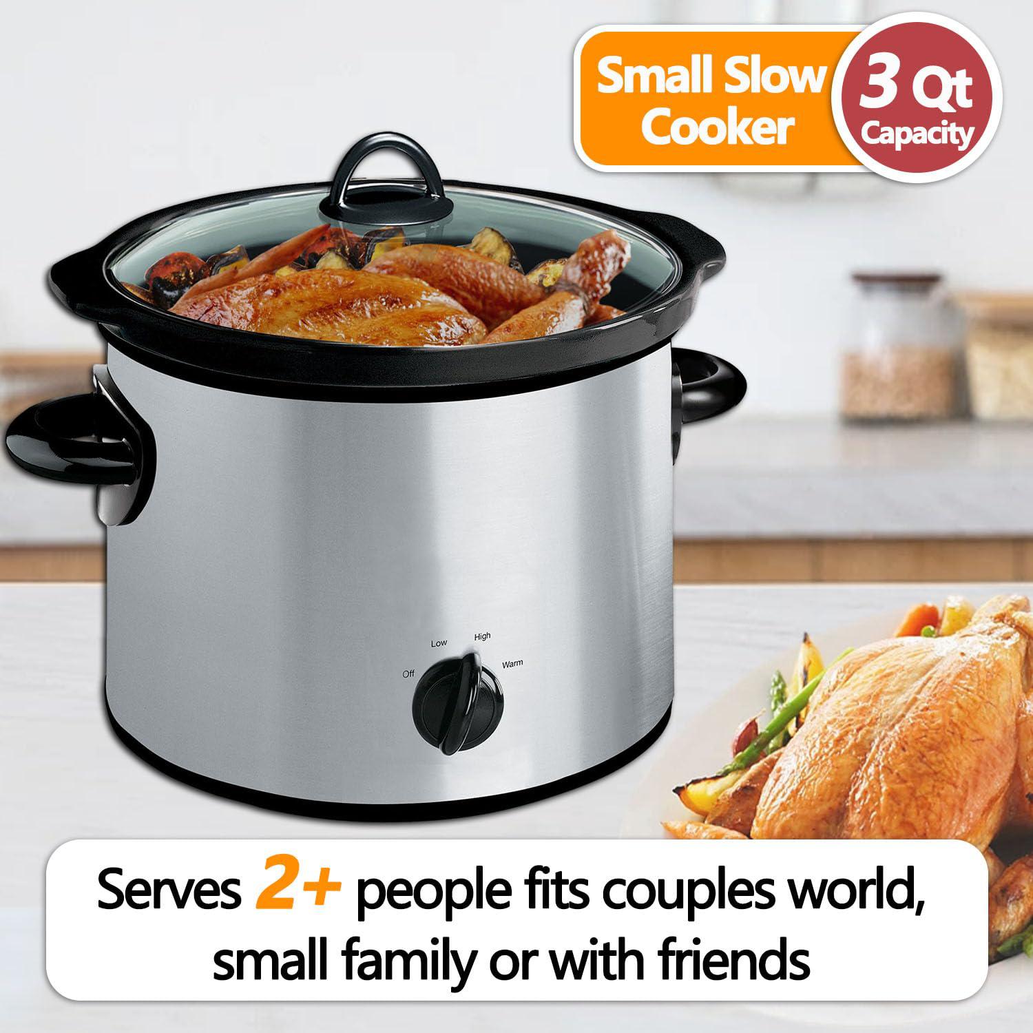 NOZAYA 3-quart ceramic manual slow cooker - with black accents and plastic handles, stainless steel and black