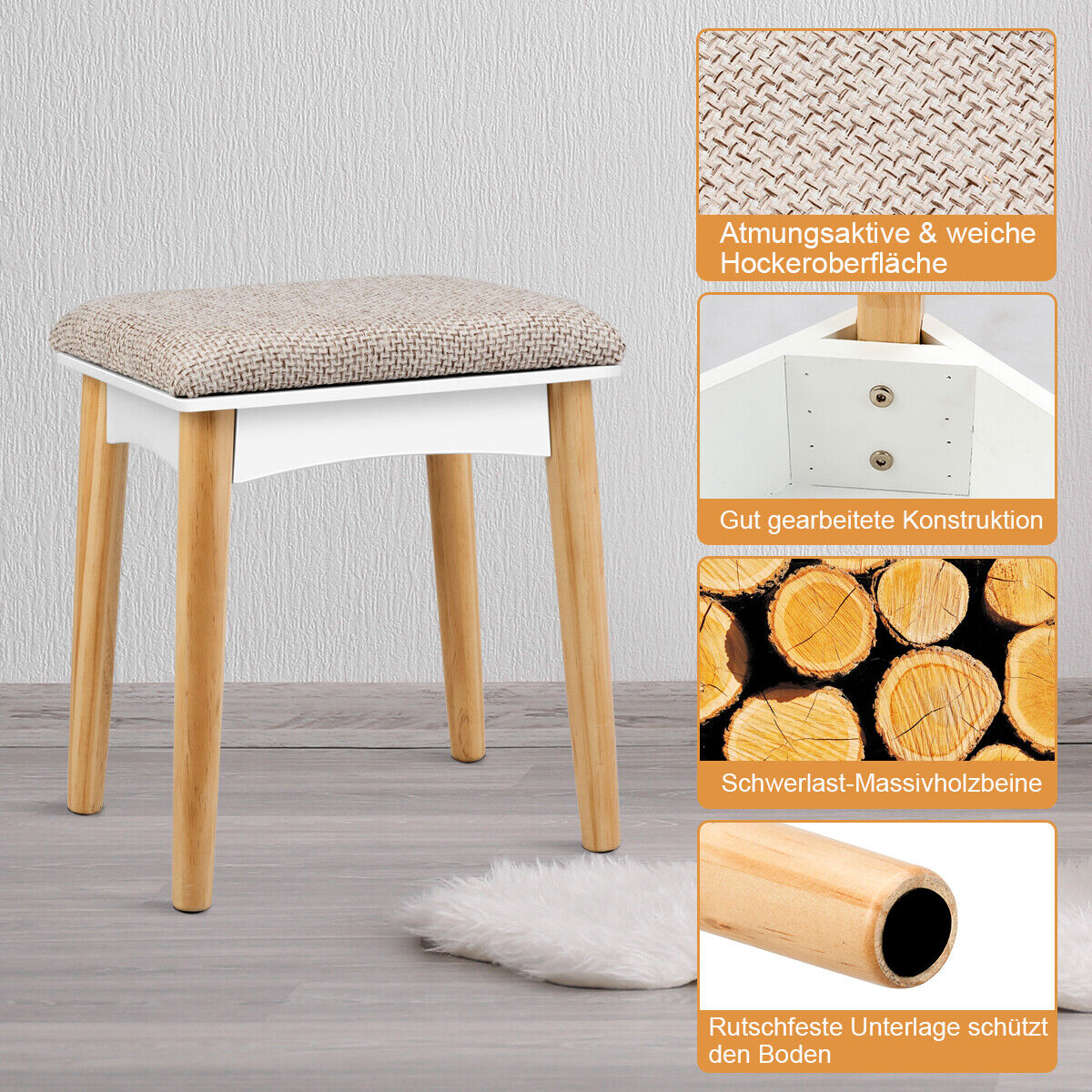 Great Choice Products Vanity Table Set W/Unique Mirror &a; Drawers Dressing Table Cushioned Stool Makeup