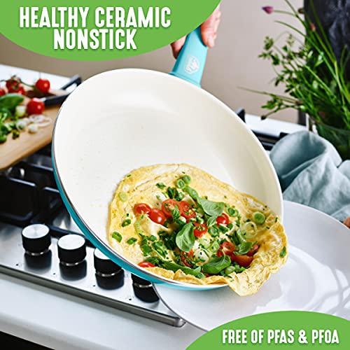 greenlife soft grip healthy ceramic nonstick, 16 piece cookware pots and pans set, pfas-free, dishwasher safe, caribbean blue