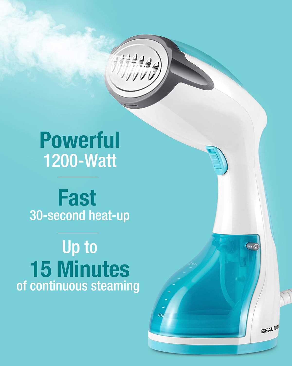 beautural steamer for clothes, 1200-watt powerful handheld garment steamers, wrinkle remover, clean and sterilize, 30s fast hea