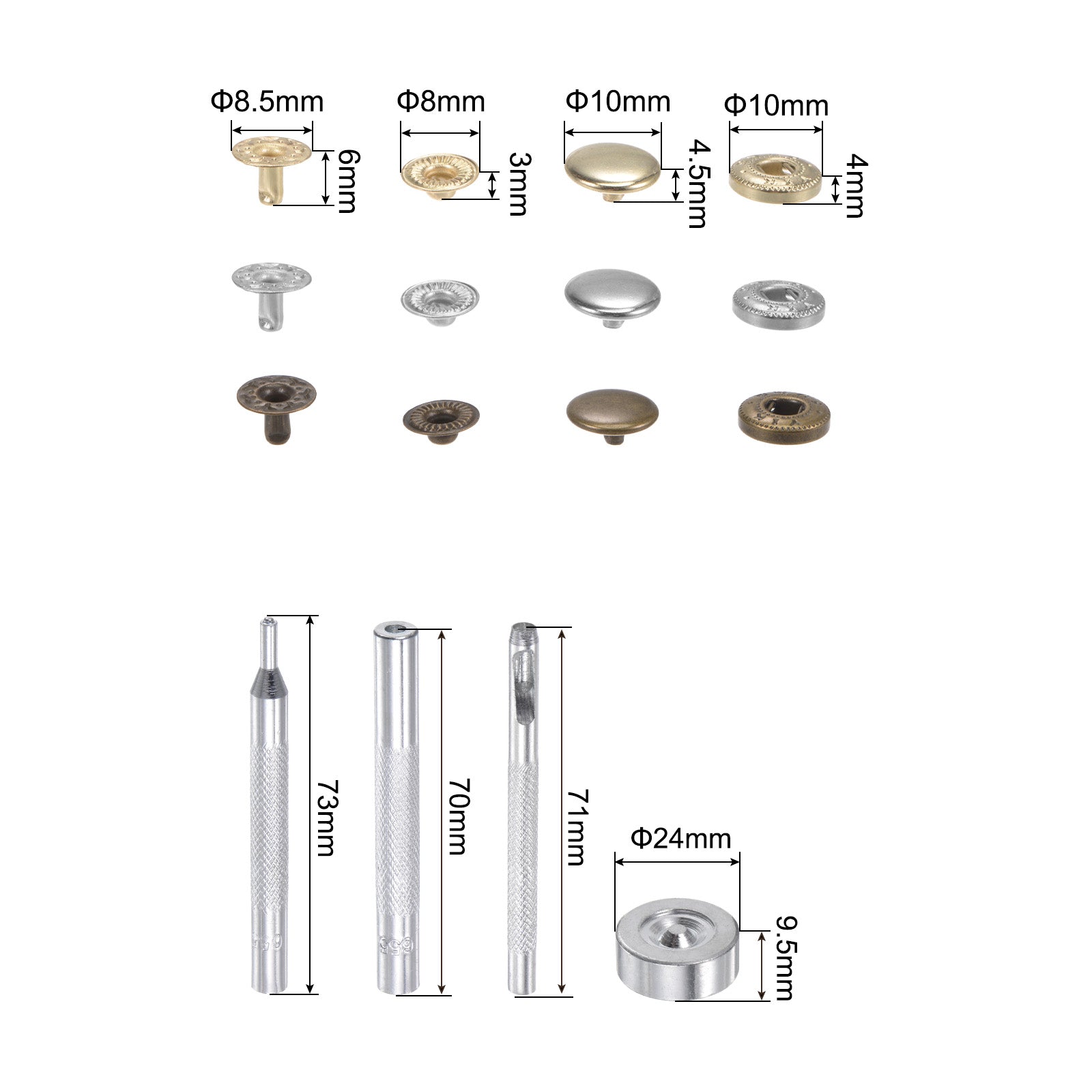 Unique Bargains 2 Boxes 90 Sets/Box Snap Fasteners Kit 10mm with 4 Setter Tools
