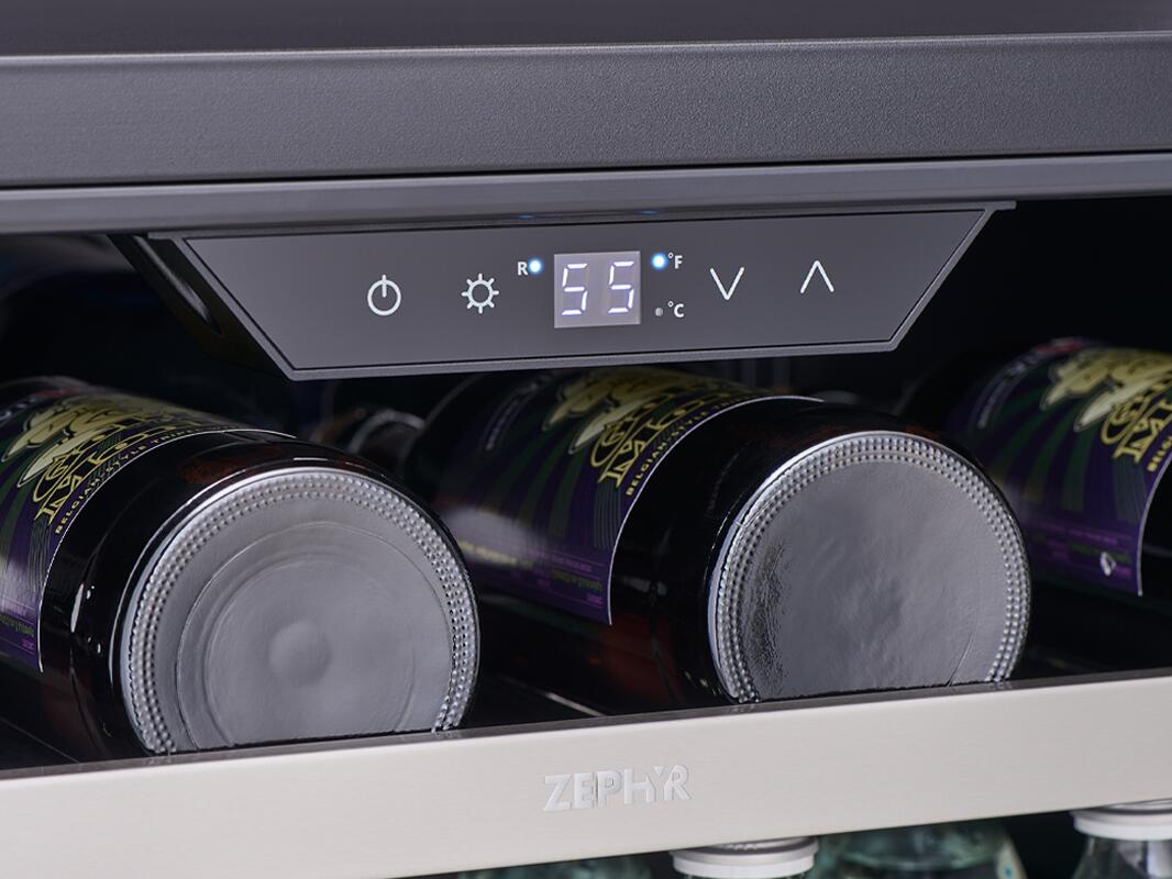 Zephyr PRW24F01BG 24 in. Single Zone Wine Cooler 148 bottles Capacity ,14 Black Wood Racks: Stainless Steel Trim, in Stainless Steel