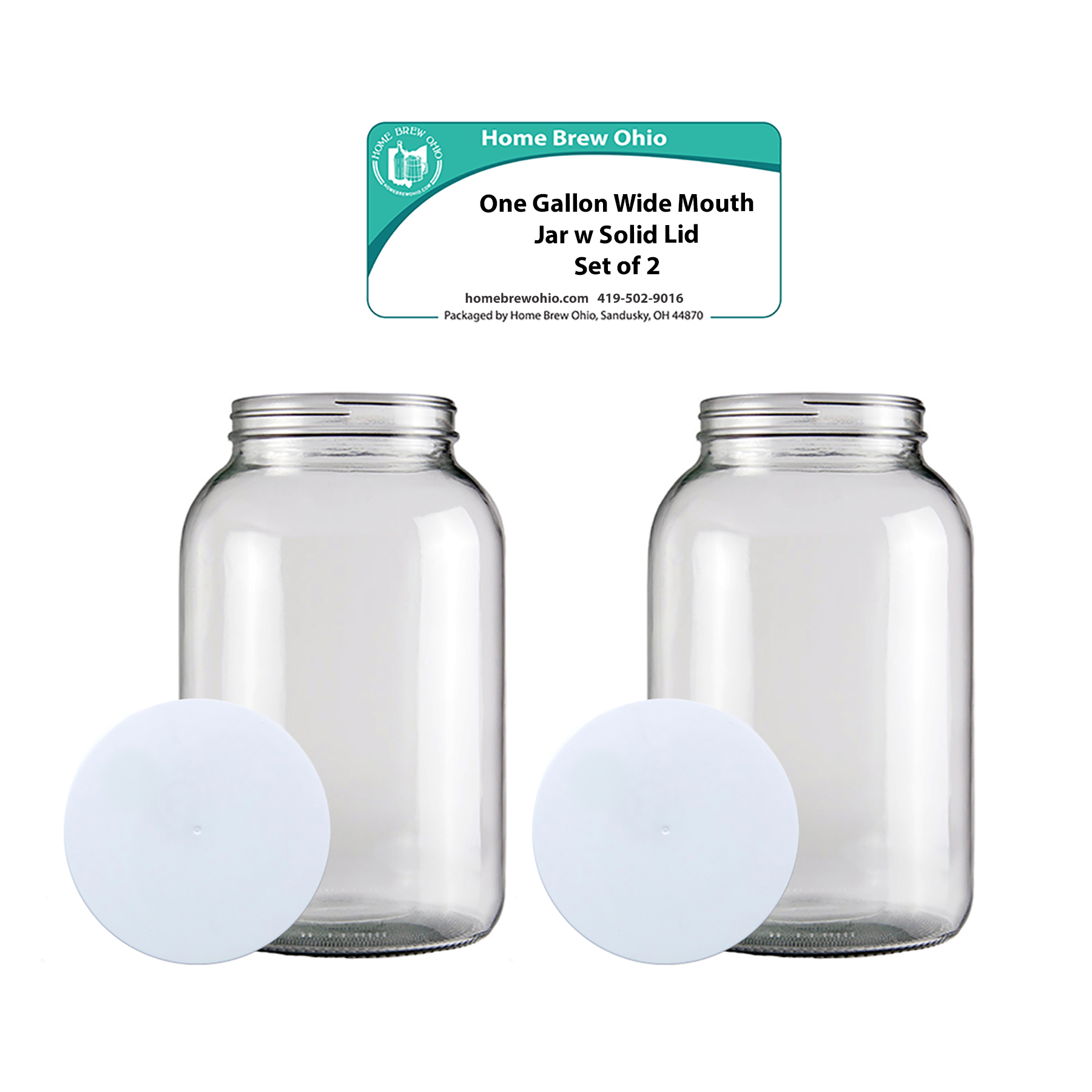 HOME BREW OHIO HOMEBREWOHIO.COM Home Brew Ohio One Gallon Glass Wide Mouth Jar With Solid Lid Set of 2