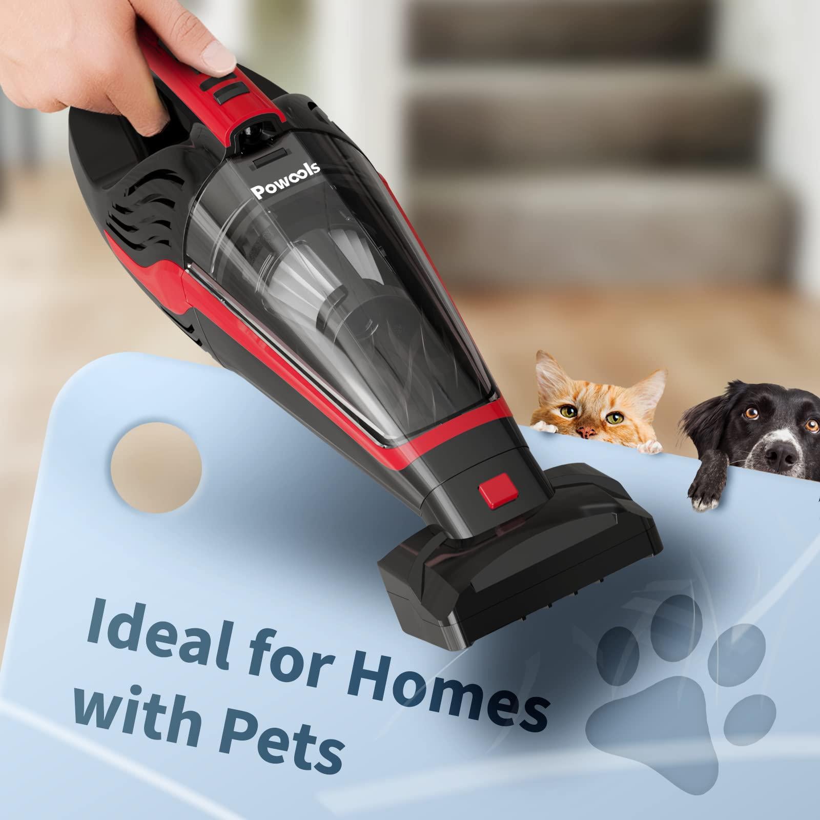 powools pet hair handheld vacuum - car vacuum cordless rechargeable by vaclife, well-equipped hand vacuum for carpet, couch,