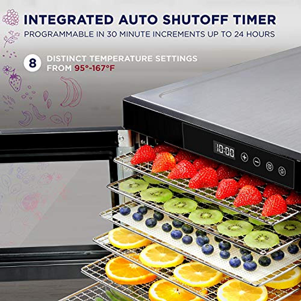 Ivation 10 Tray Premium Stainless Steel Electric Food Dehydrator Machine 1000w for Drying Beef Jerky, Fruits, Vegetables &a; Nuts
