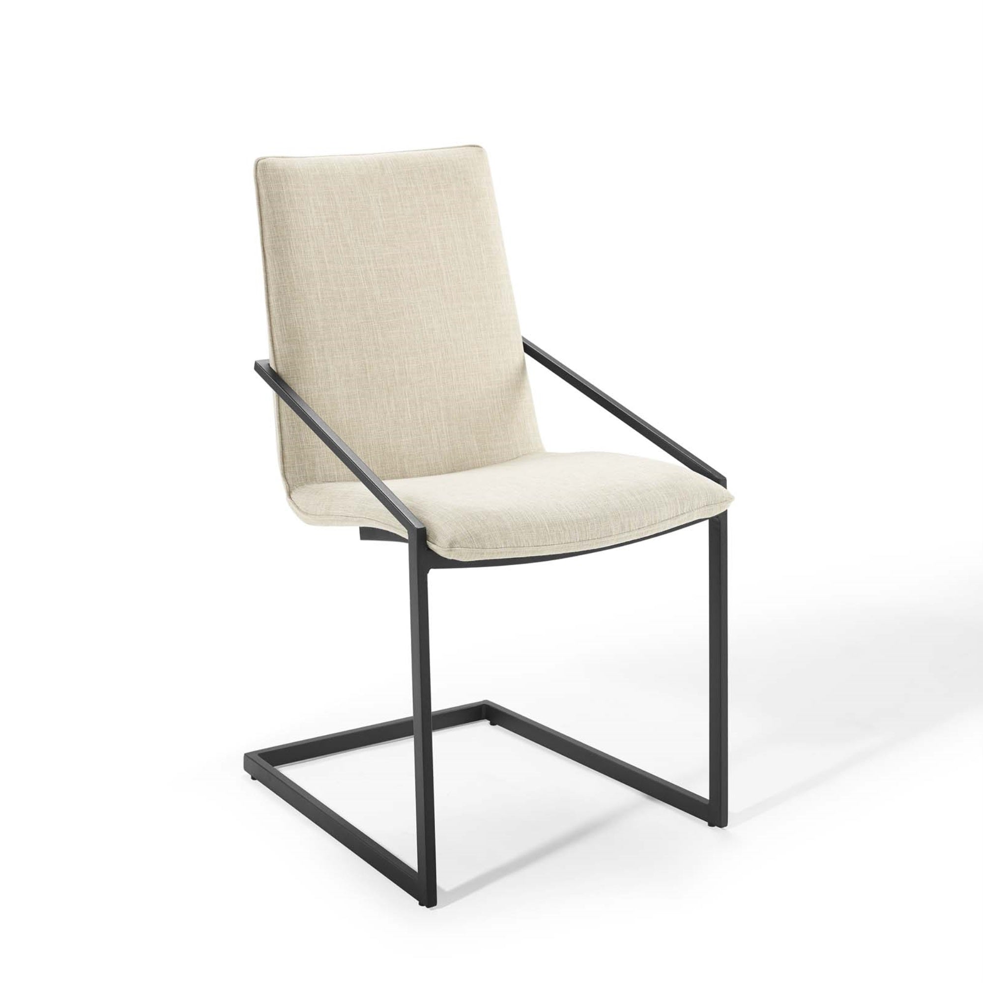 Modway Pitch Dining Armchair Upholstered Fabric Set of 2 Black Beige