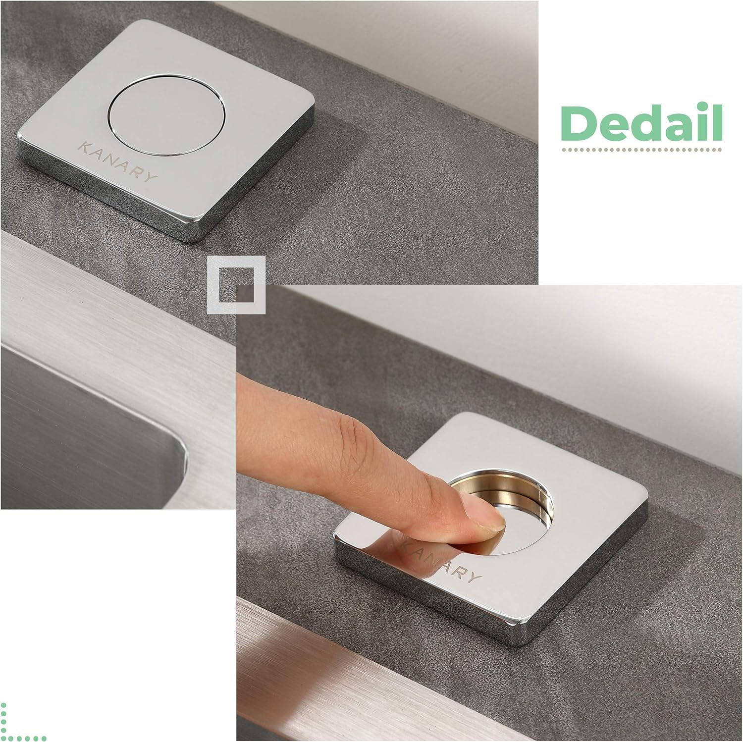 KaiLaiRui SANITARY KANARY ALL Brass Air Switch Button for Sink Top Counter Top Garbage Disposal Part (Square, Chrome)