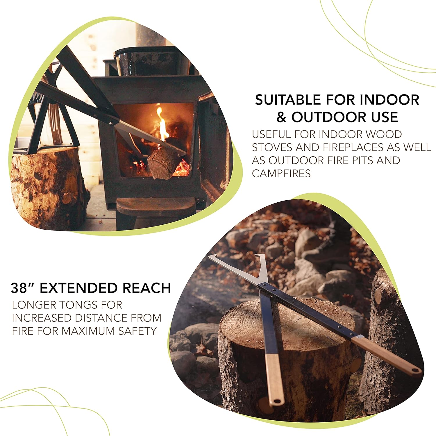 Kabin Fire Tong Log Grabber &a;#226;&a;#128;&a;#147; Extra Long Firewood Claw Tongs for Fireplace, Outdoor Campfire, Firepit