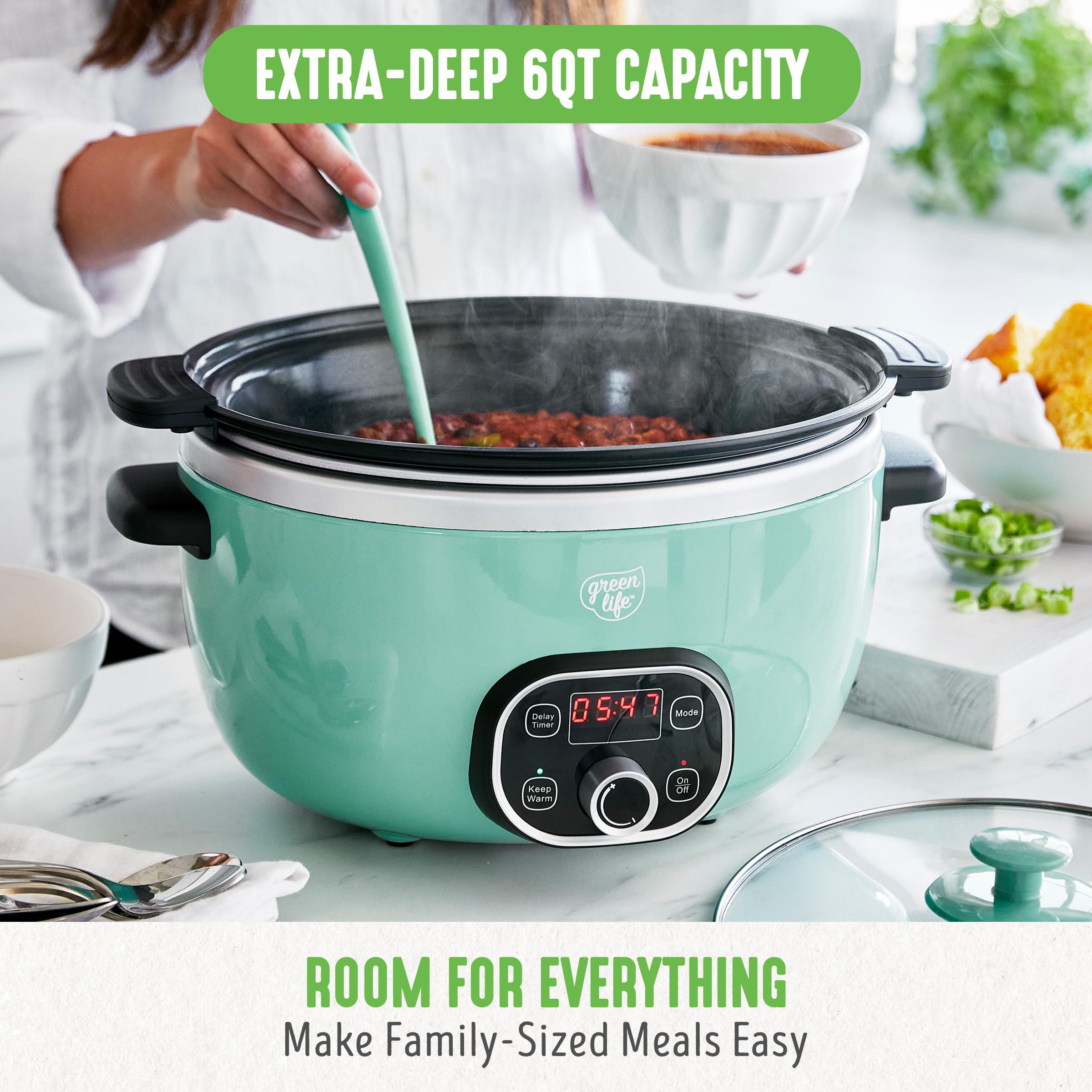 greenlife cook duo healthy ceramic nonstick programmable 6 quart family-sized slow cooker, pfas-free, removable lid and pot,