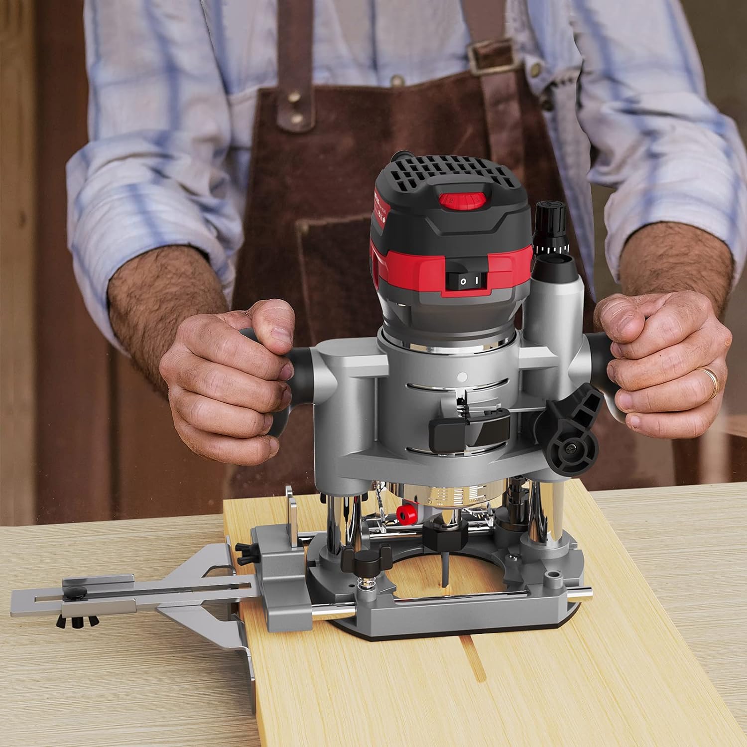 WETOLS Compact Router Tool Set, Fixed/Plunge Base Kit, 6 Variable Speed, 1-1/4-HP Max Torque, Must Have Woodworking Tools with Carryin